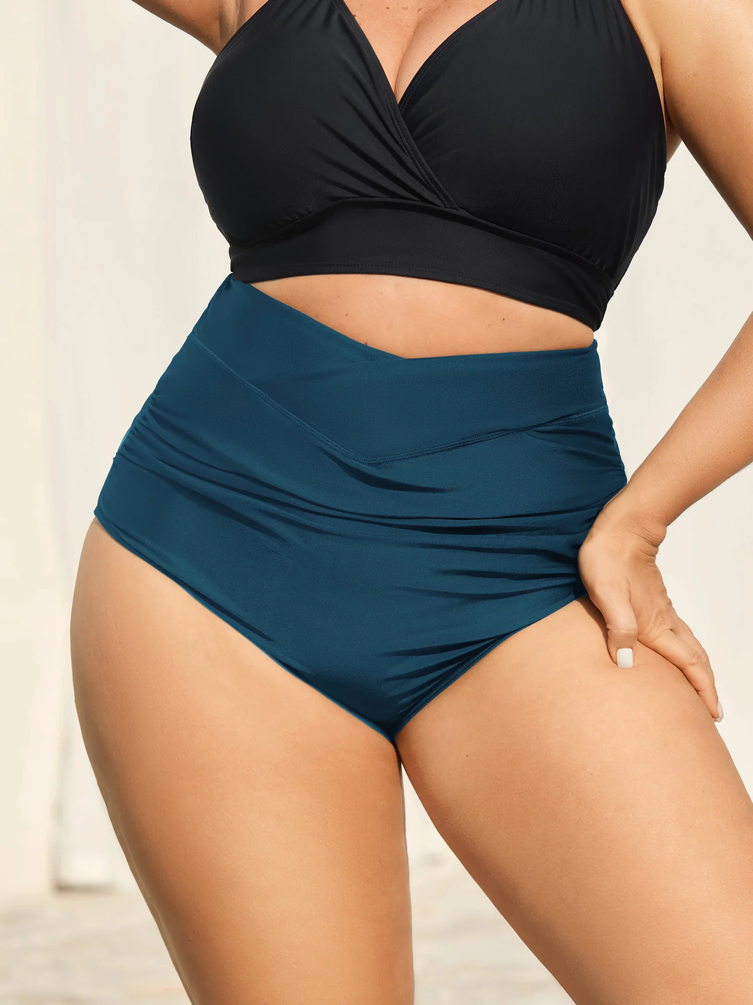 Cross High Waist Ruched Swim Bottoms - Image 7