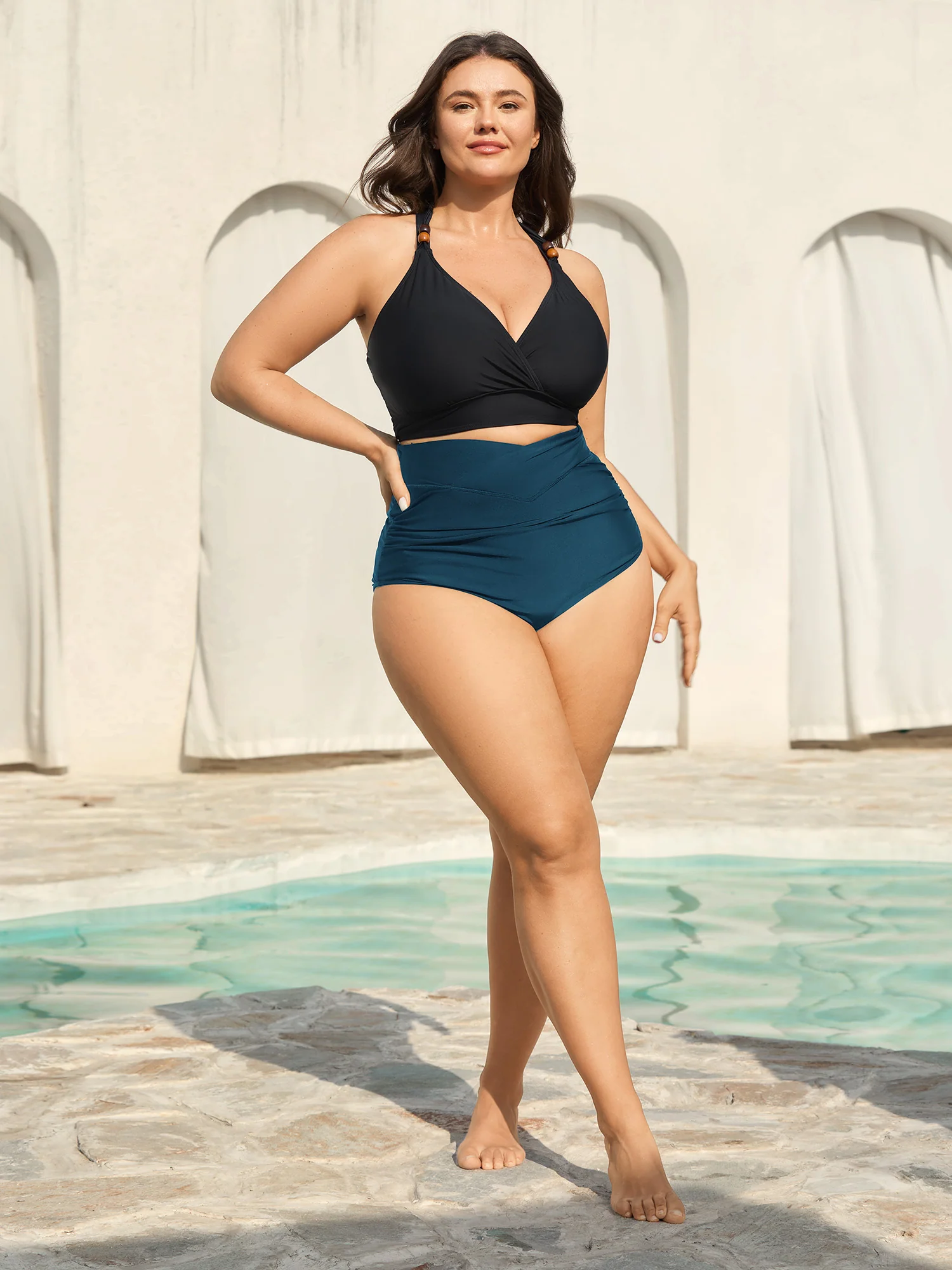 Cross High Waist Ruched Swim Bottoms - Image 9