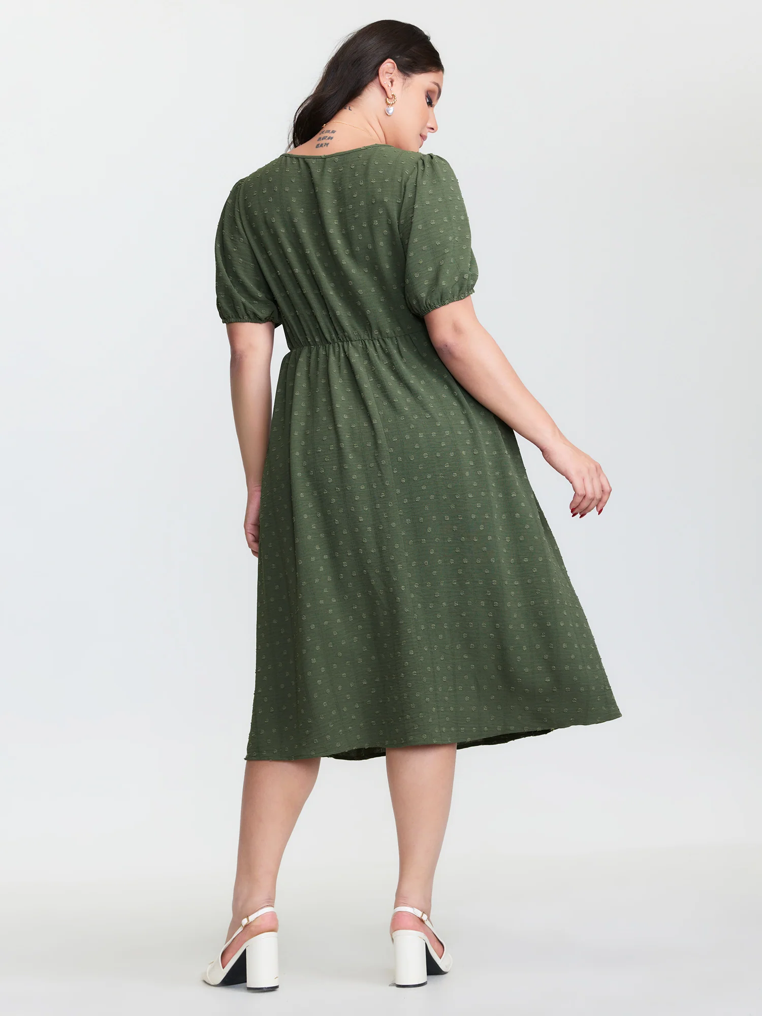 Cross-Tie Stretchy Waist Pocket Midi Dress - Image 5