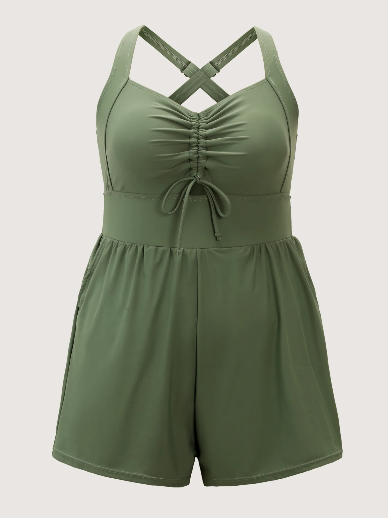 Cut-Out Drawstring Pockets Swim Romper - Image 9