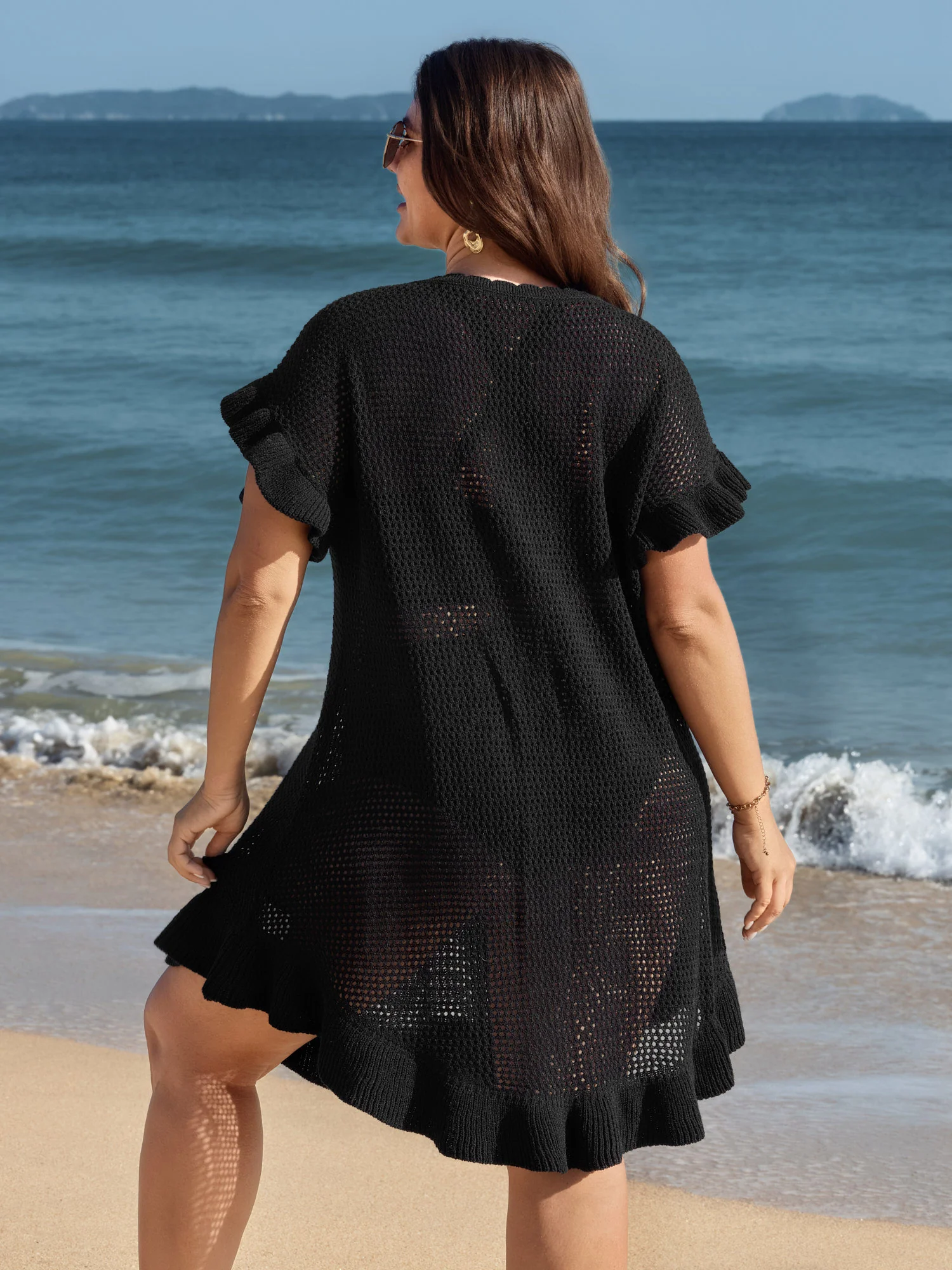 Cut-Out Ruffled Sleeve Swim Cover-Up - Image 4