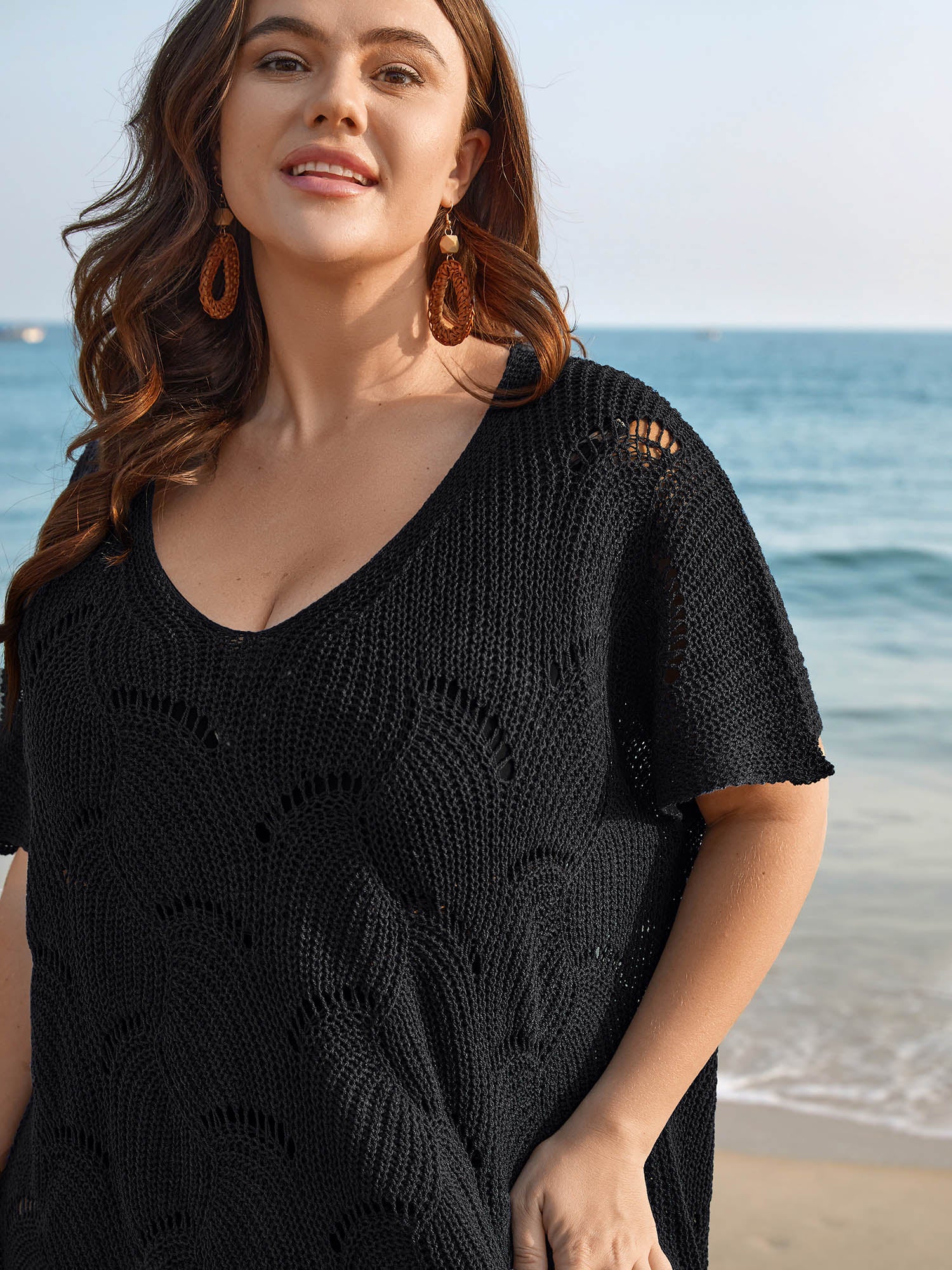Cut-Out Solid V-Neck Swim Cover Up - Image 4