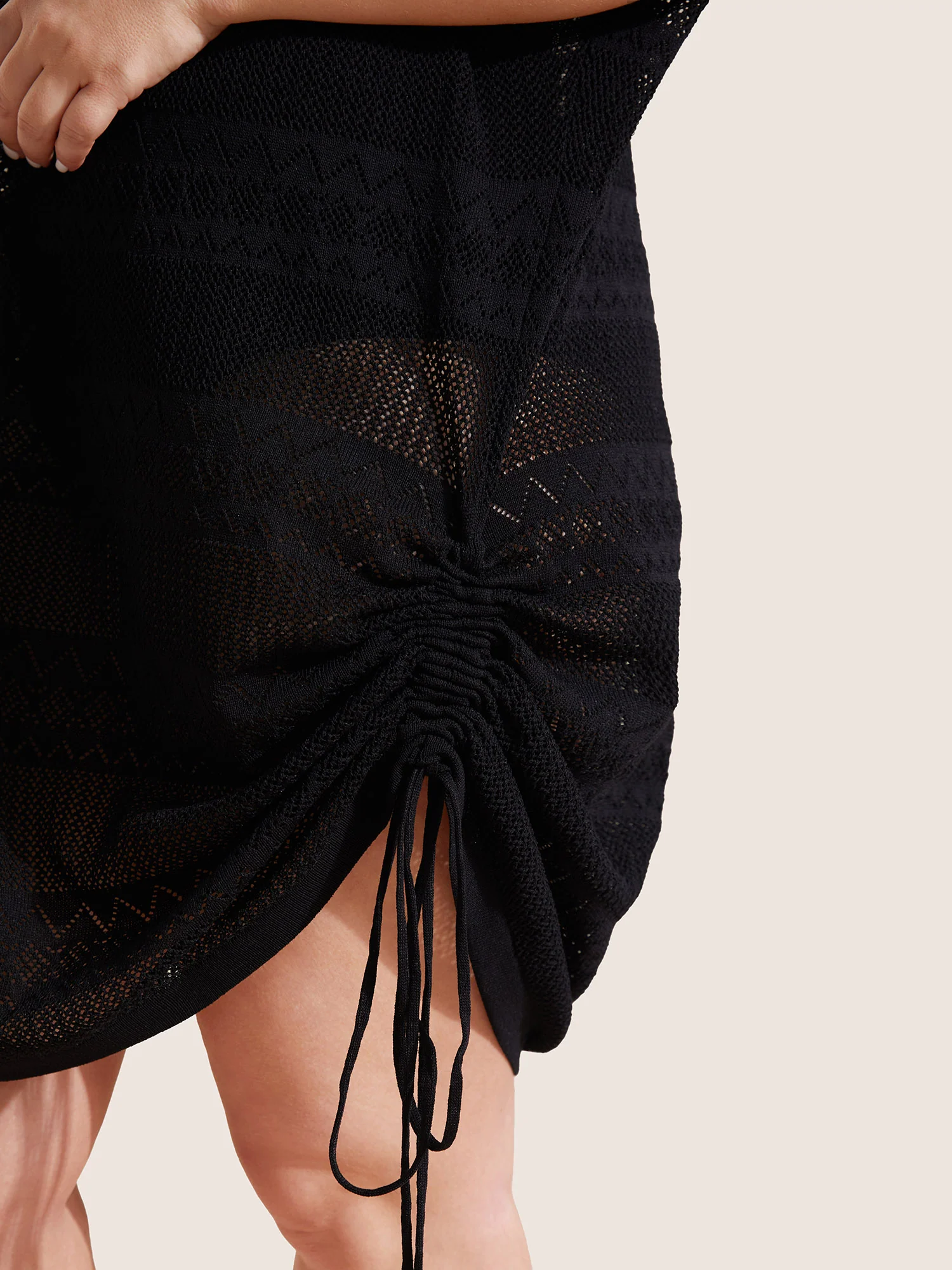 Deep V Neck Cut Out Drawstring  Swim Cover Up - Image 5