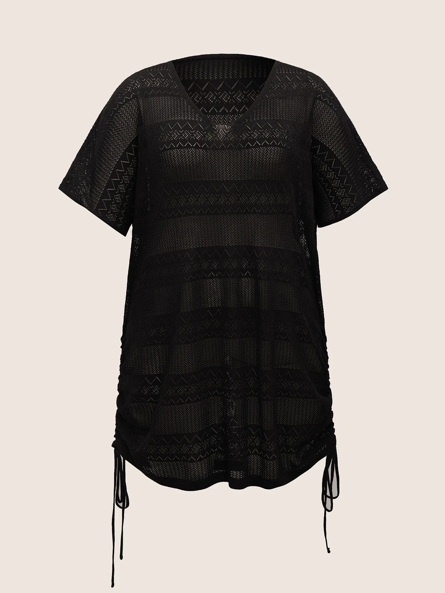 Deep V Neck Cut Out Drawstring  Swim Cover Up - Image 7