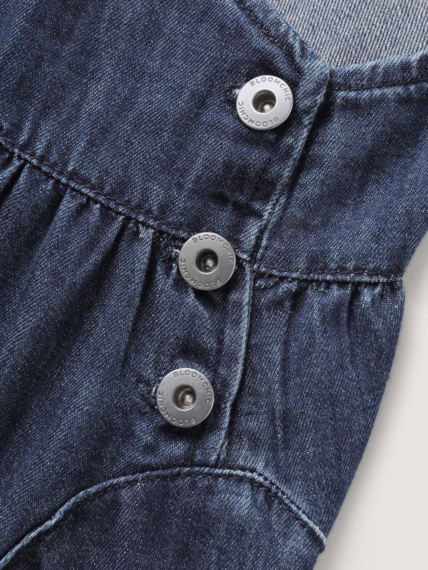 Denim Adjustable Overall Straps Pockets Midi Dress - Image 7