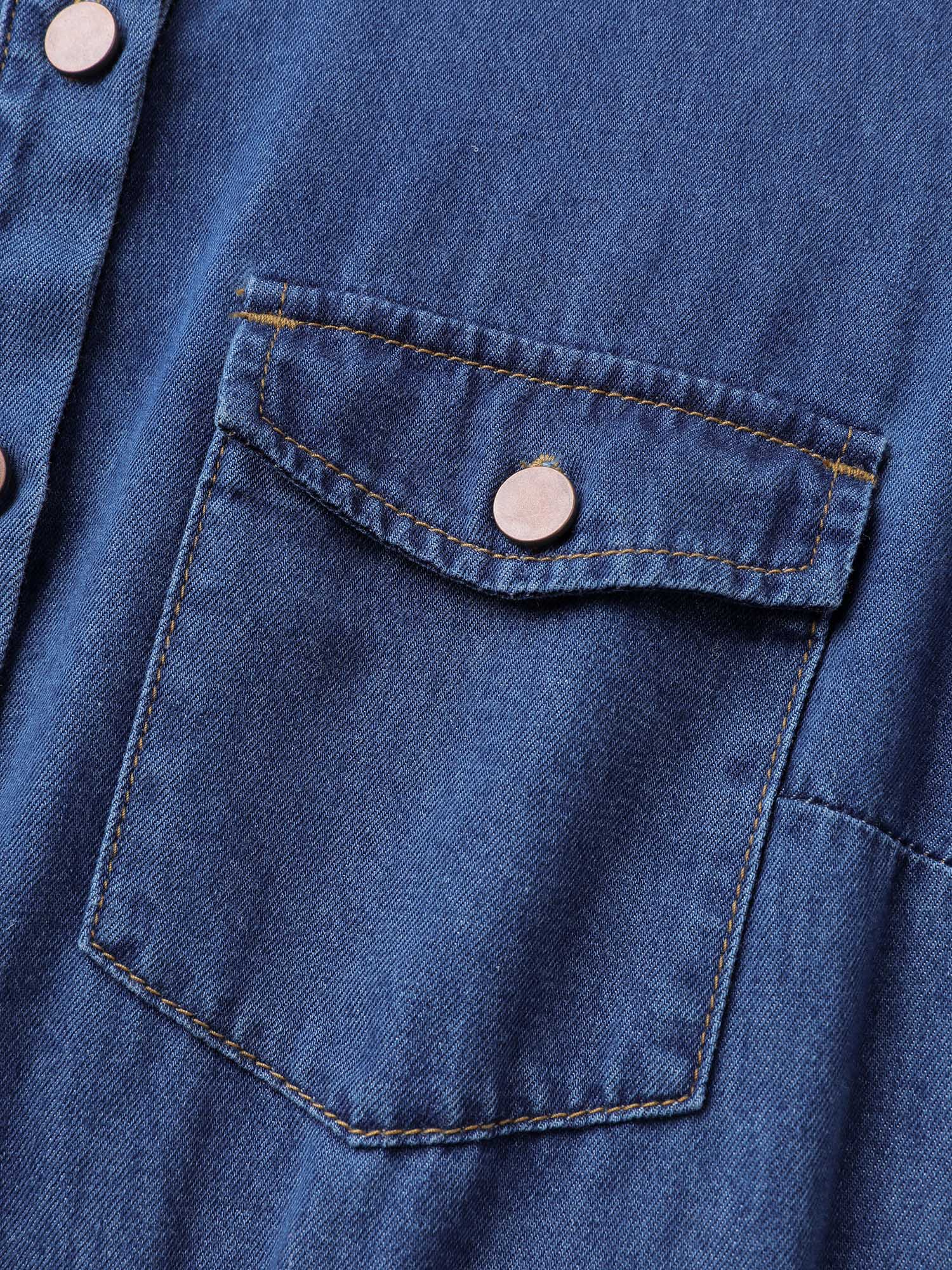 Denim Ruffled Hem Pockets Shirt Dress - Image 5