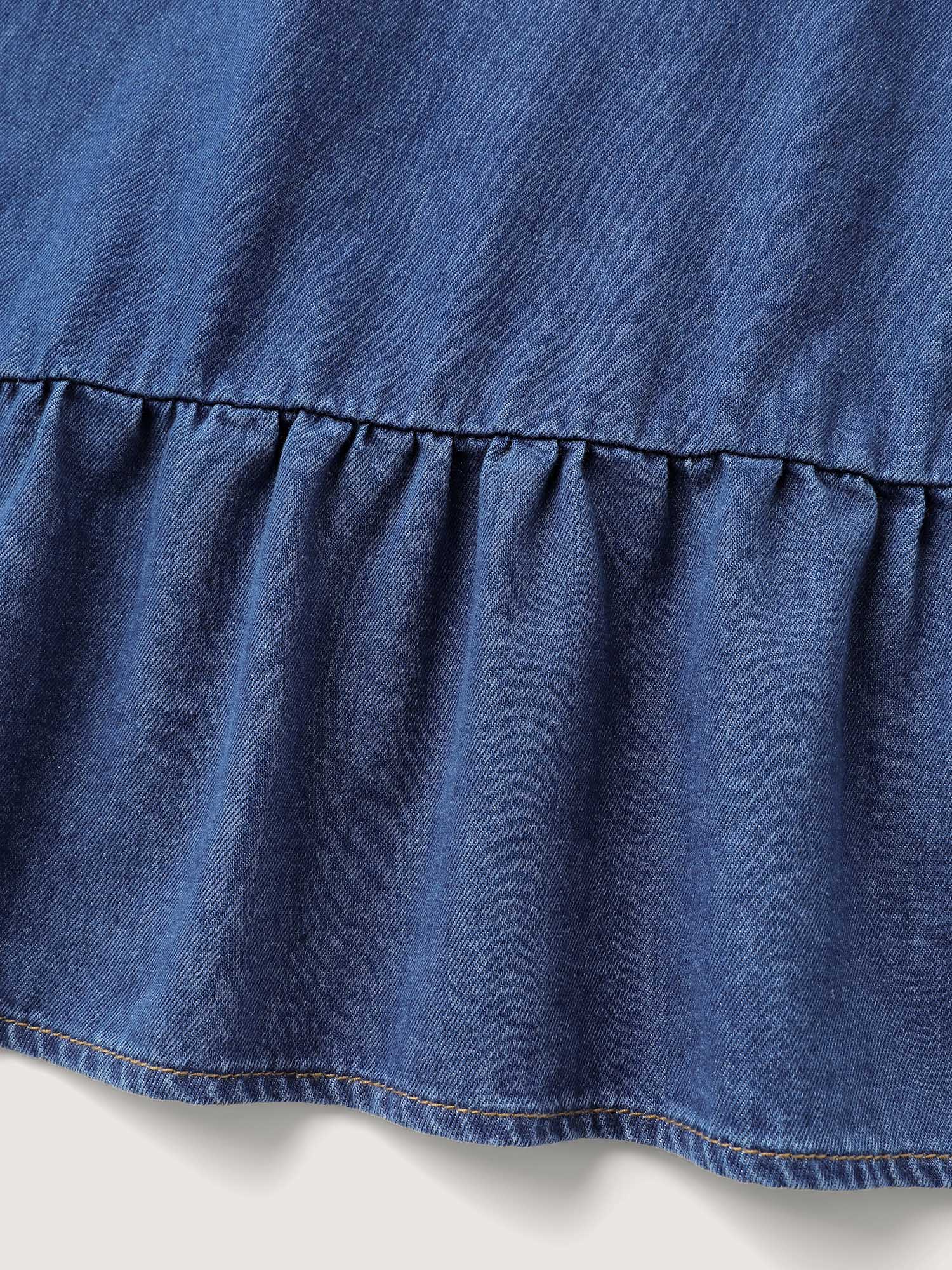 Denim Ruffled Hem Pockets Shirt Dress - Image 6