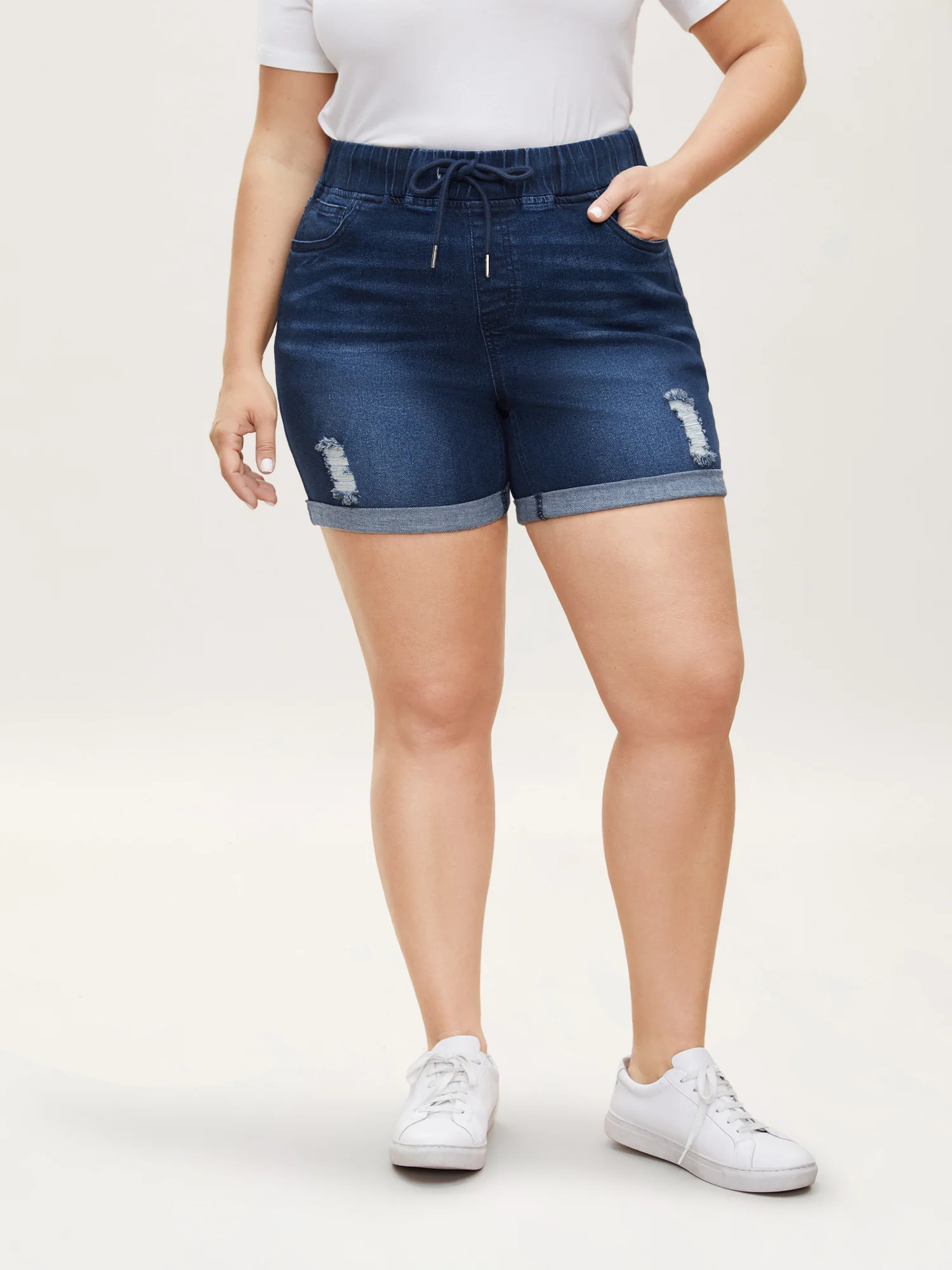 Pull-On Drawstring Elastic Waist Denim Shorts - Image 5