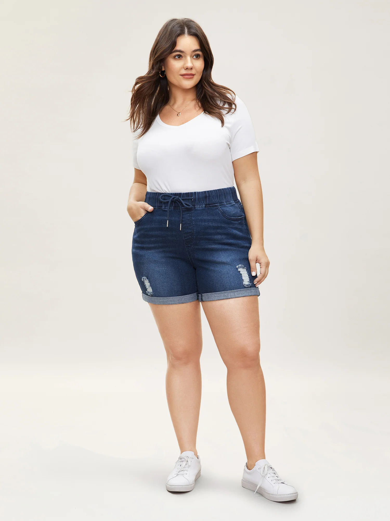 Pull-On Drawstring Elastic Waist Denim Shorts - Image 7