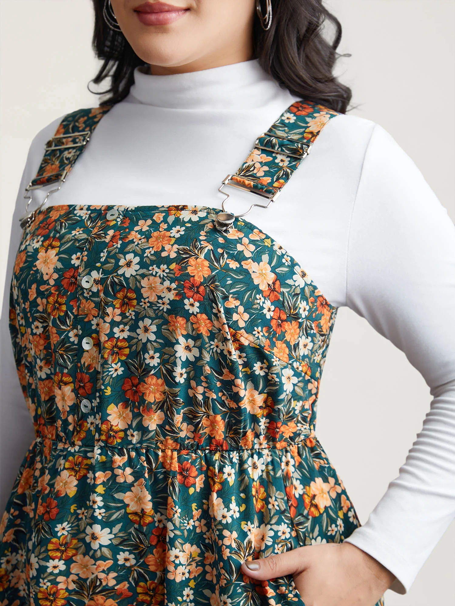 Ditsy Floral Adjustable Straps Elastic Waist Dress - Image 3