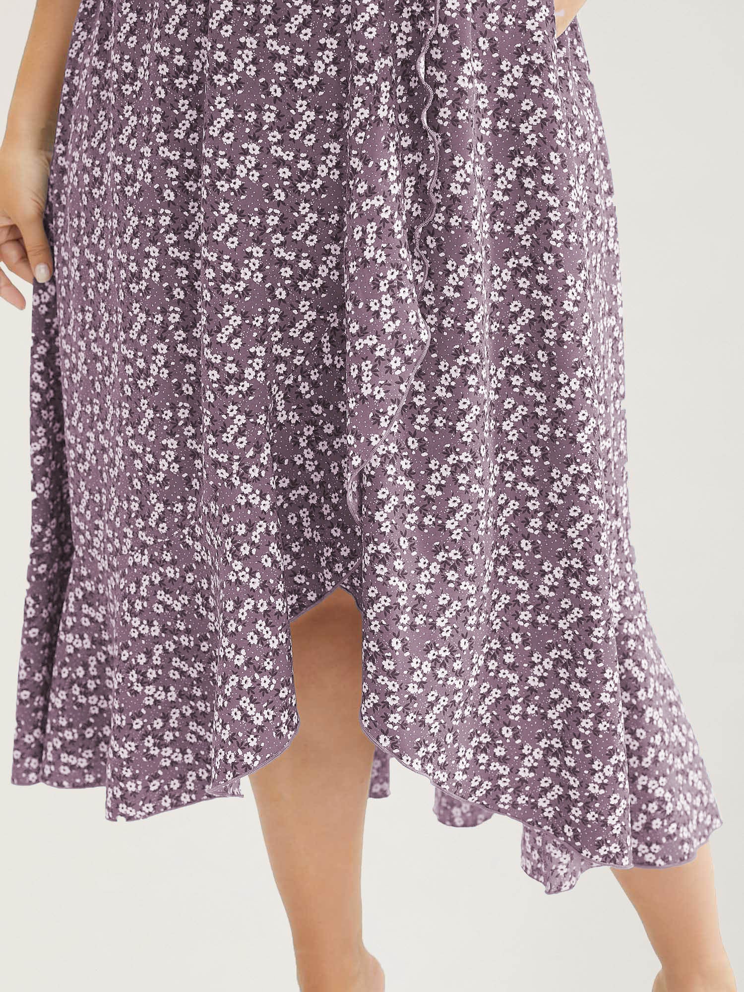 Ditsy Floral Pocket Wrap Cold Shoulder Ruffle Dress - Image 18
