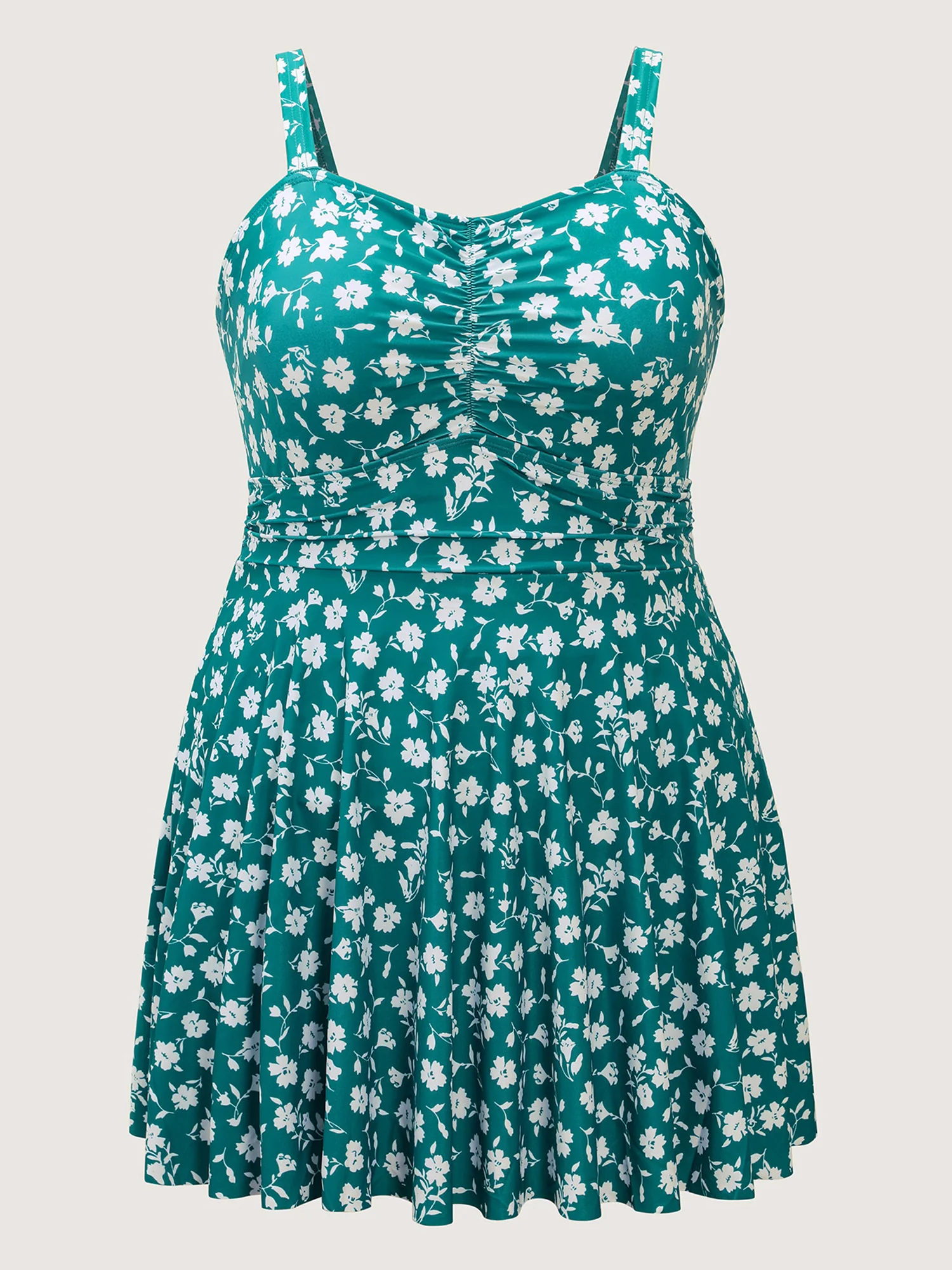 Ditsy Floral Ruched Empire Waist Swim Dress - Image 6
