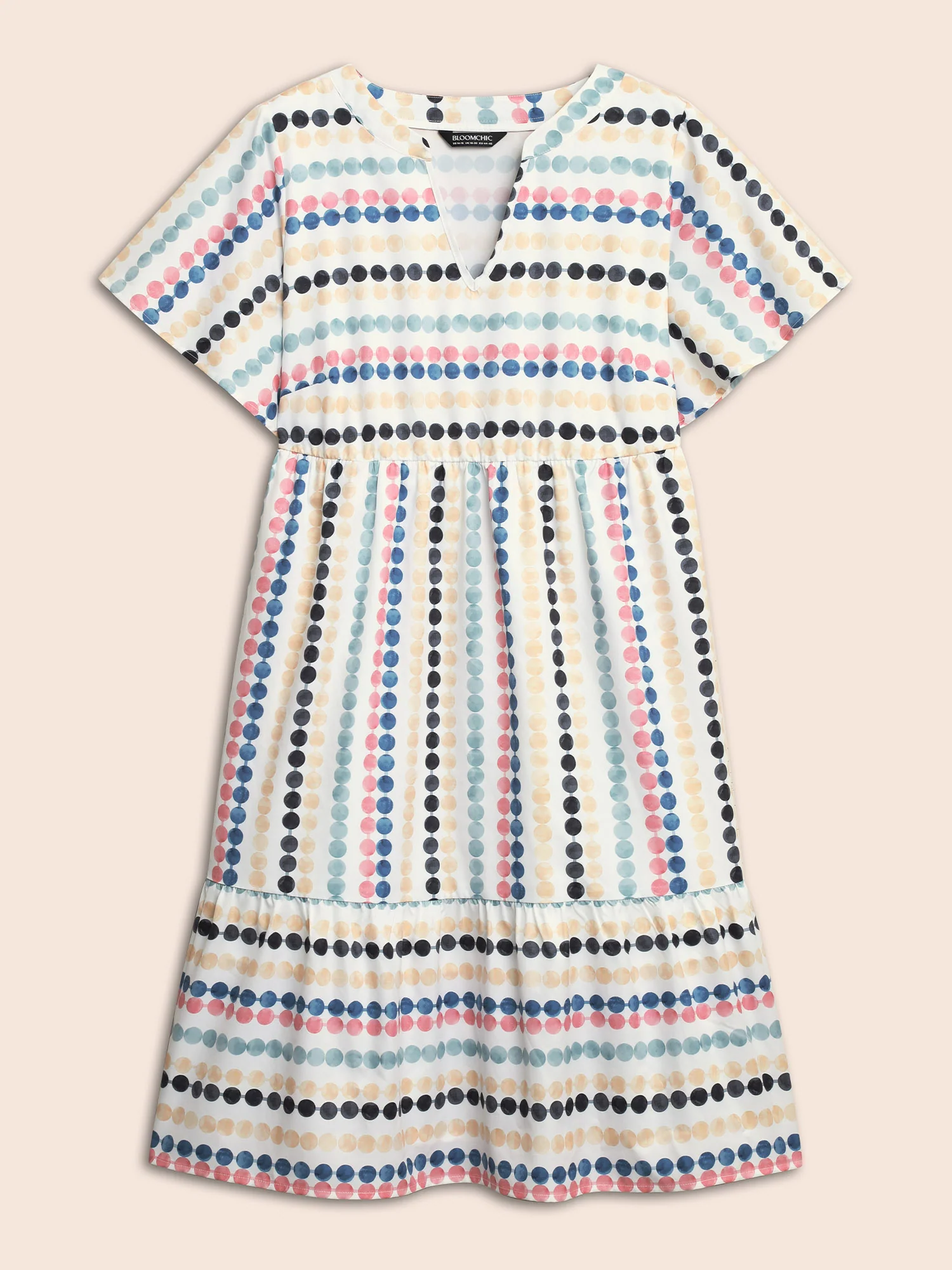 Dot Print Elastic Waist Split Neck Mini Dress - Image 8
