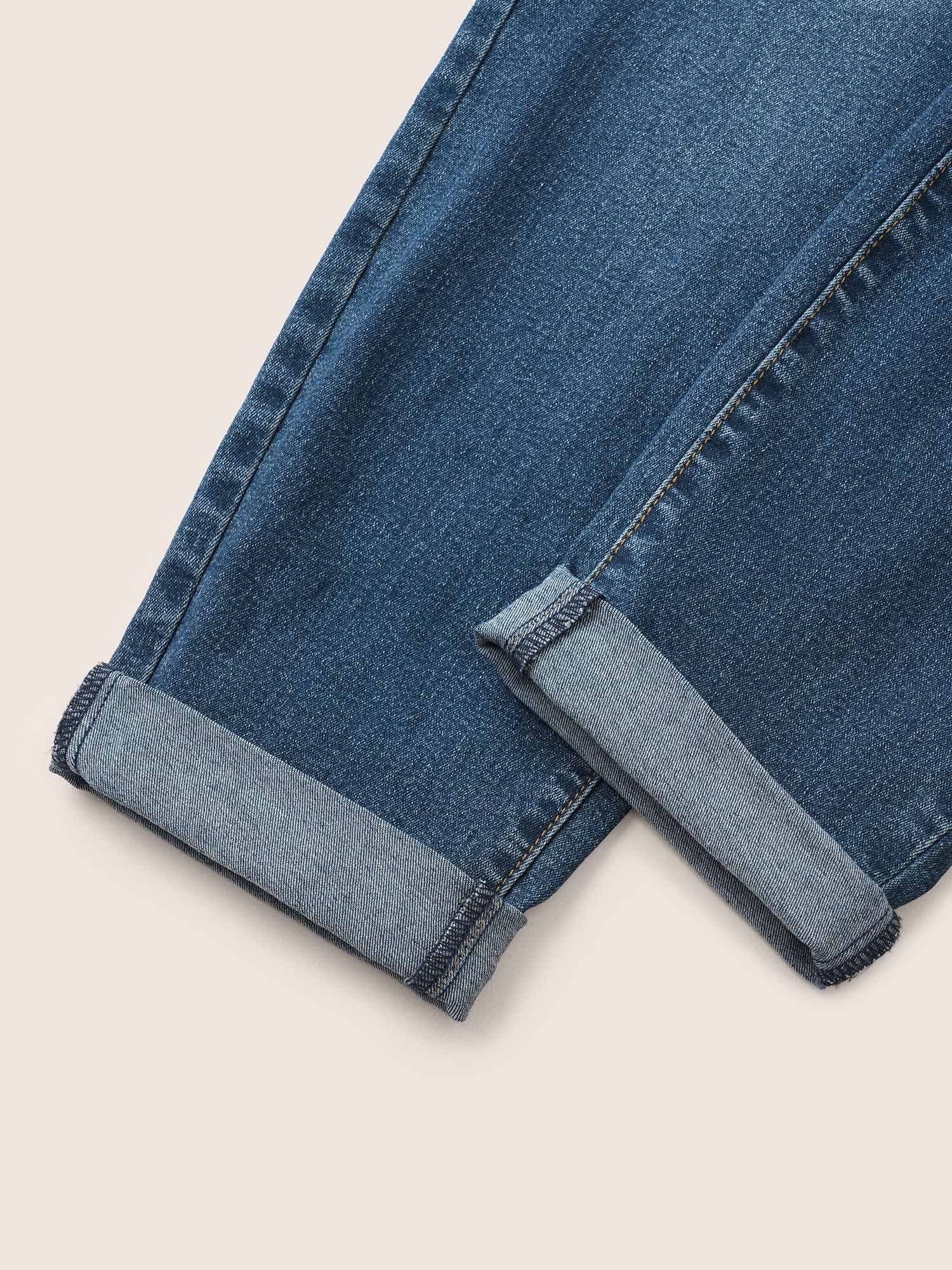 Pull-On Drawstring Folded Hem Boyfriend Jeans - Image 15