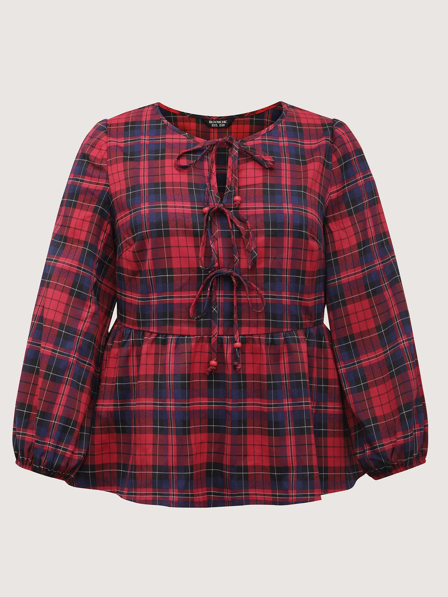 Festive Plaid Bowknots Adjustable Blouse - Image 7