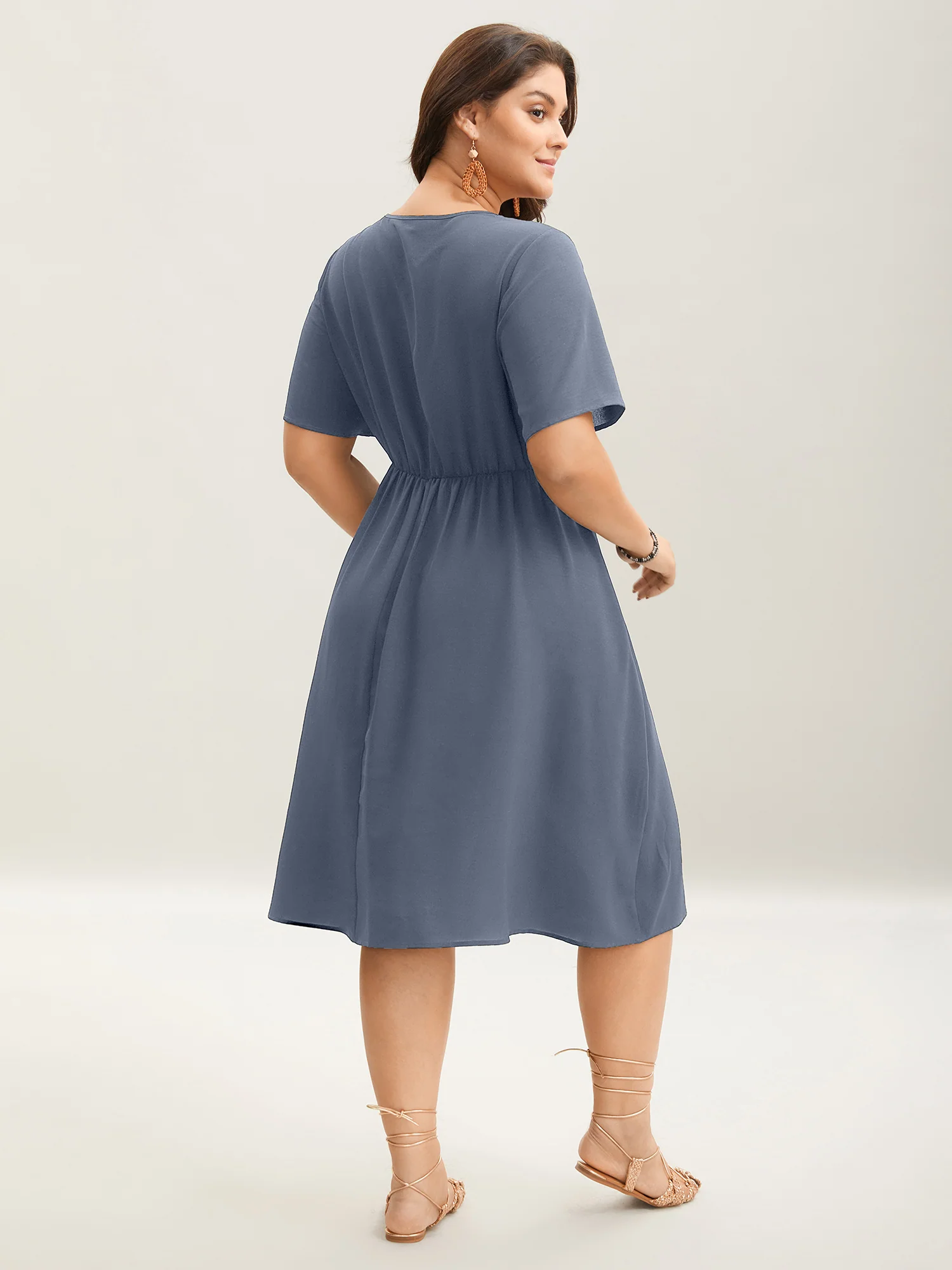 Floral Embroidered Waist-Cinched Midi Dress - Image 15
