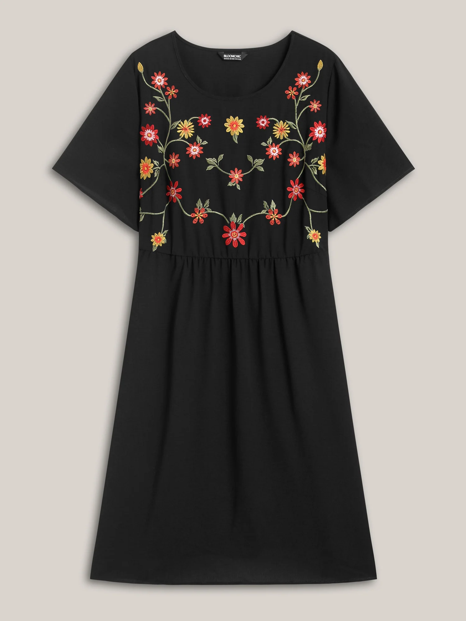 Floral Embroidered Waist-Cinched Midi Dress - Image 7