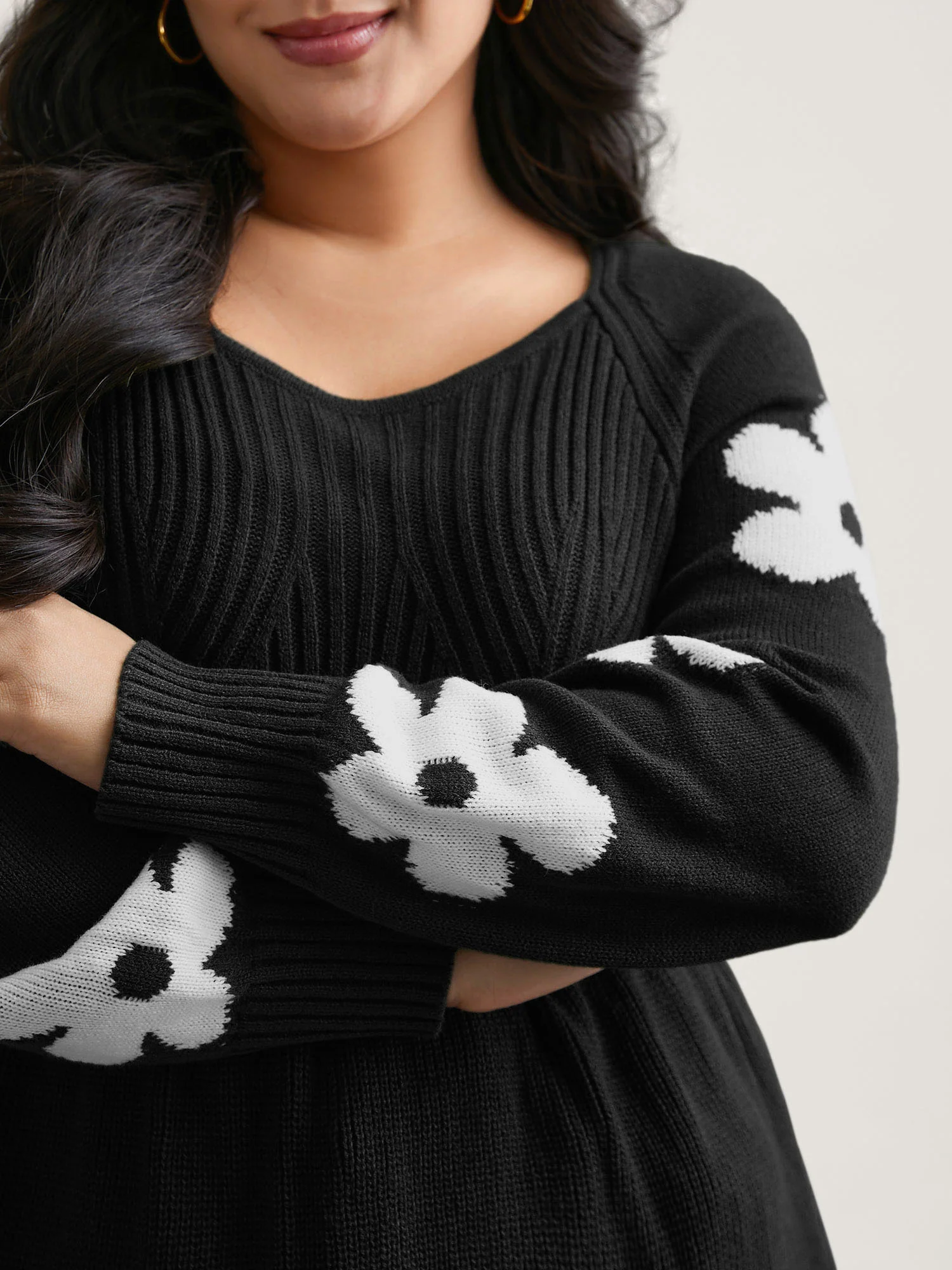 Floral Patch Jacquard Cinched Waist Pullover - Image 13
