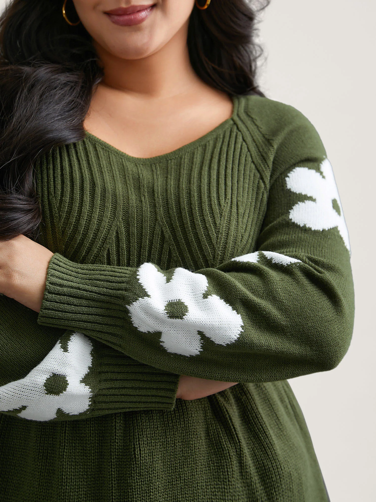 Floral Patch Jacquard Cinched Waist Pullover - Image 5