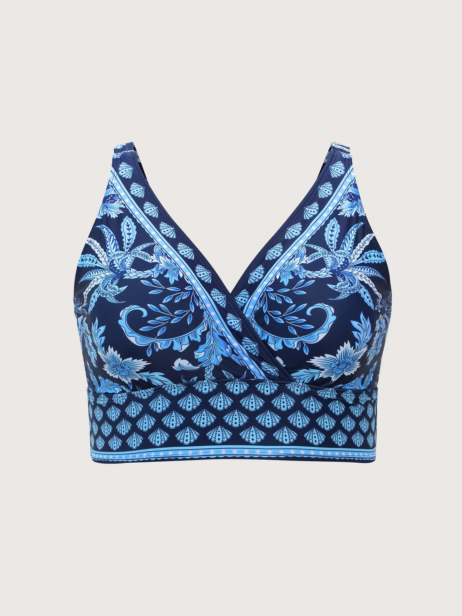 Floral Print Color Contrast Surplice Swim Top - Image 6