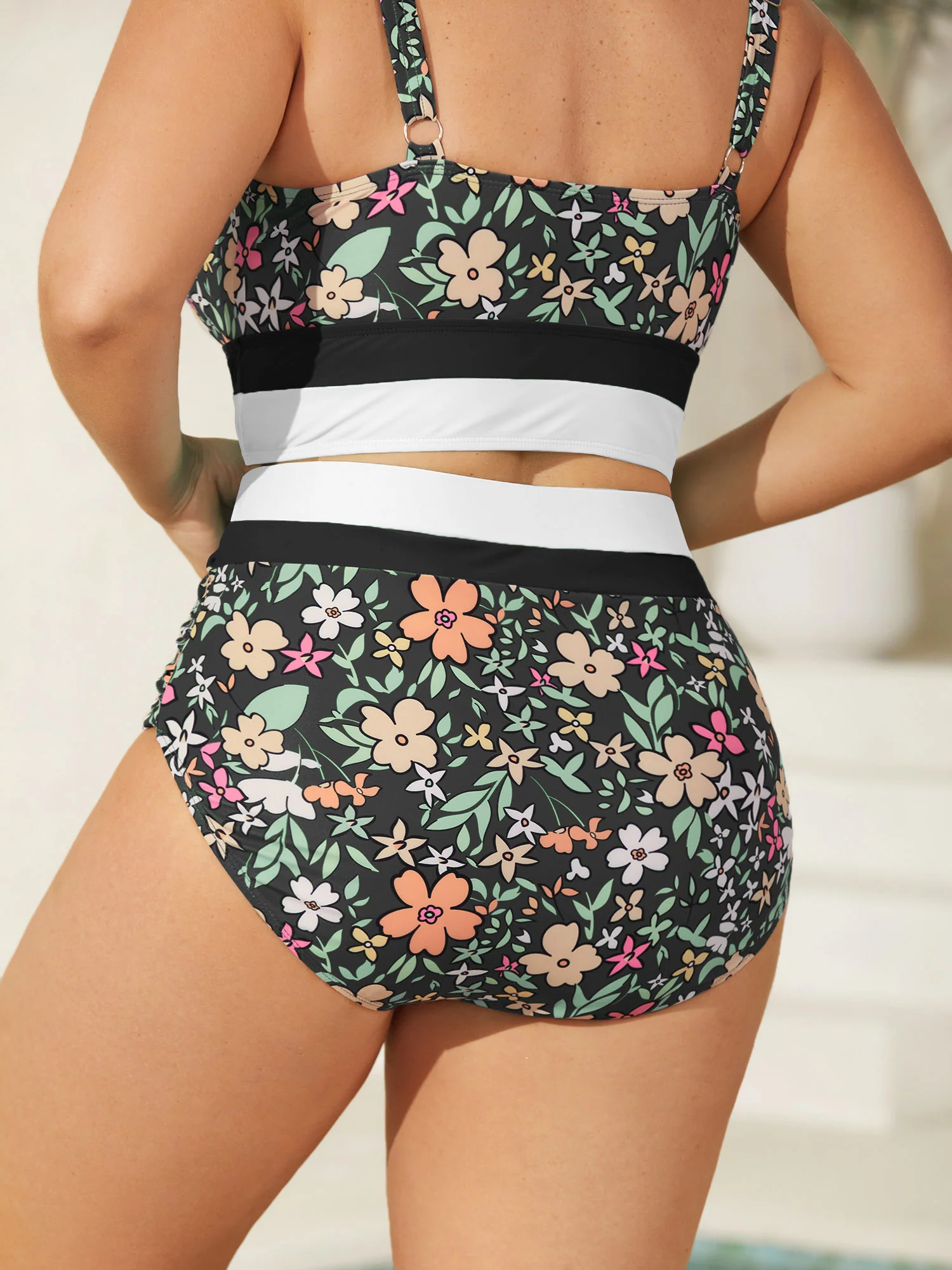Floral Print Color Contrast Swim Bottoms - Image 14