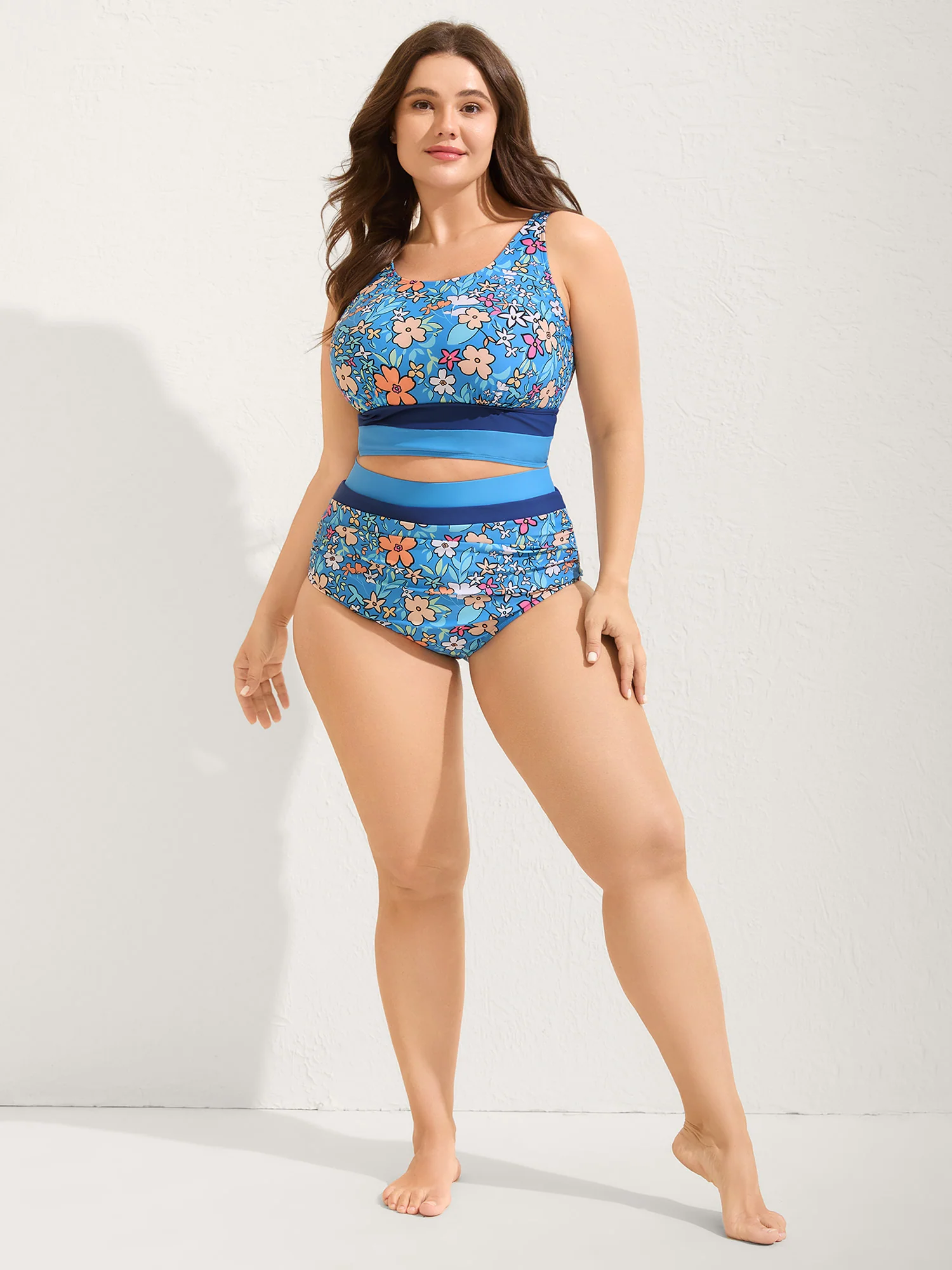 Floral Print Color Contrast Swim Bottoms - Image 21