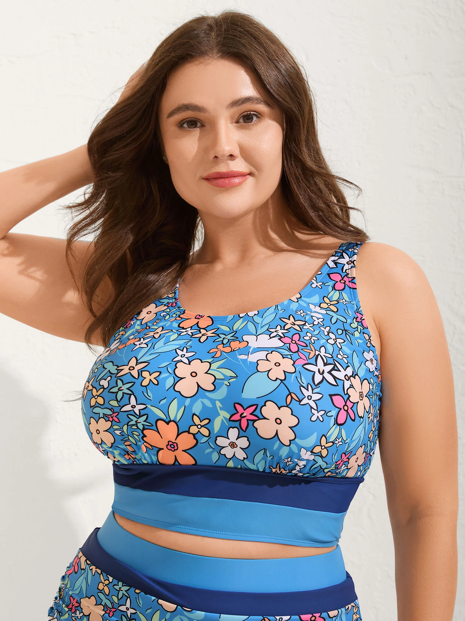 Floral Print Color Contrast Swim Top - Image 16