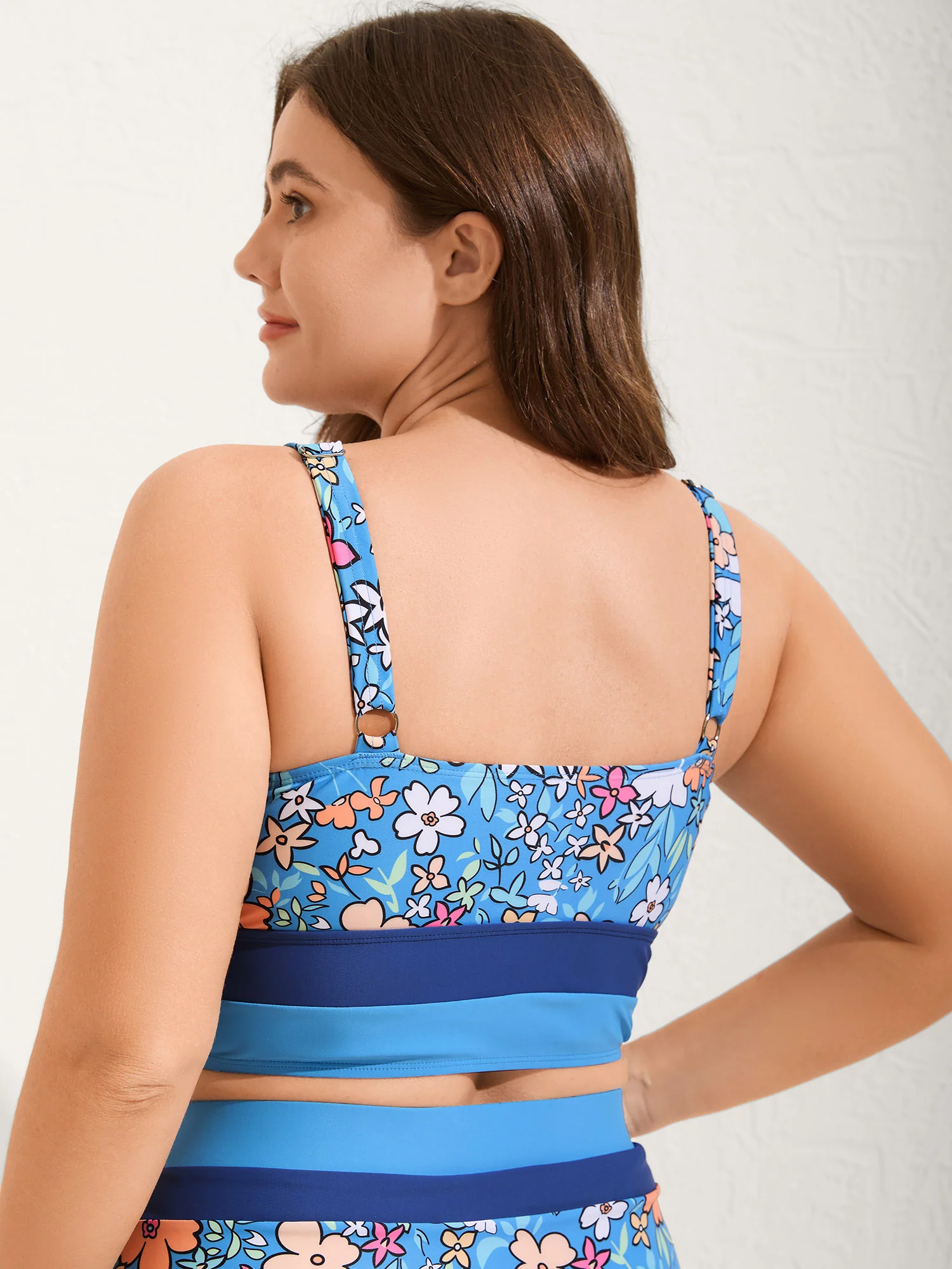 Floral Print Color Contrast Swim Top - Image 17