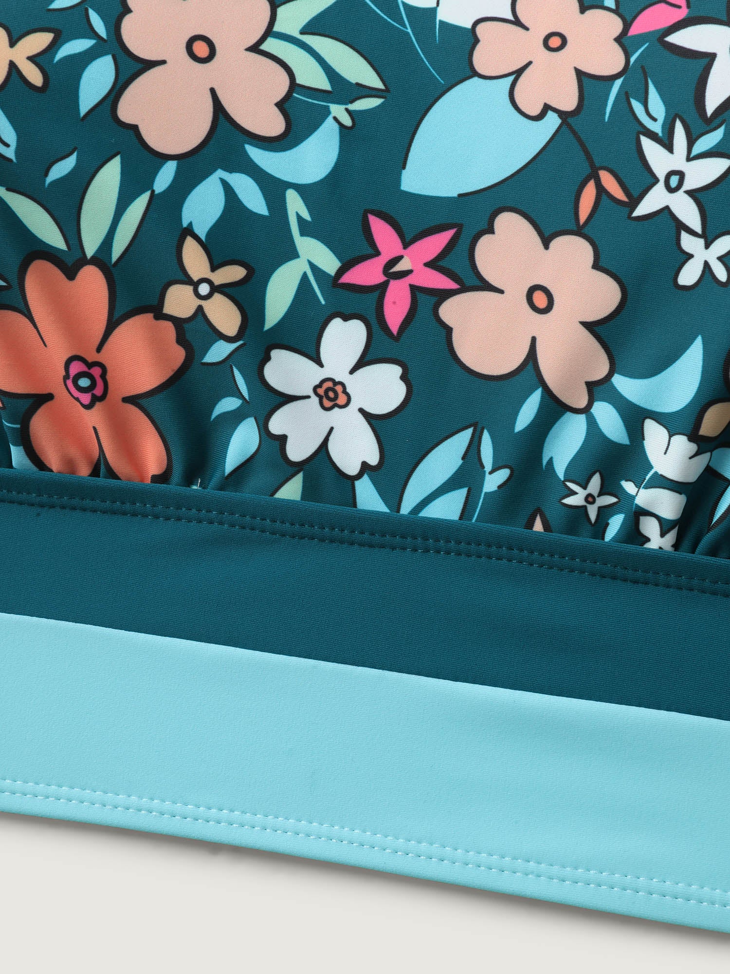 Floral Print Color Contrast Swim Top - Image 5