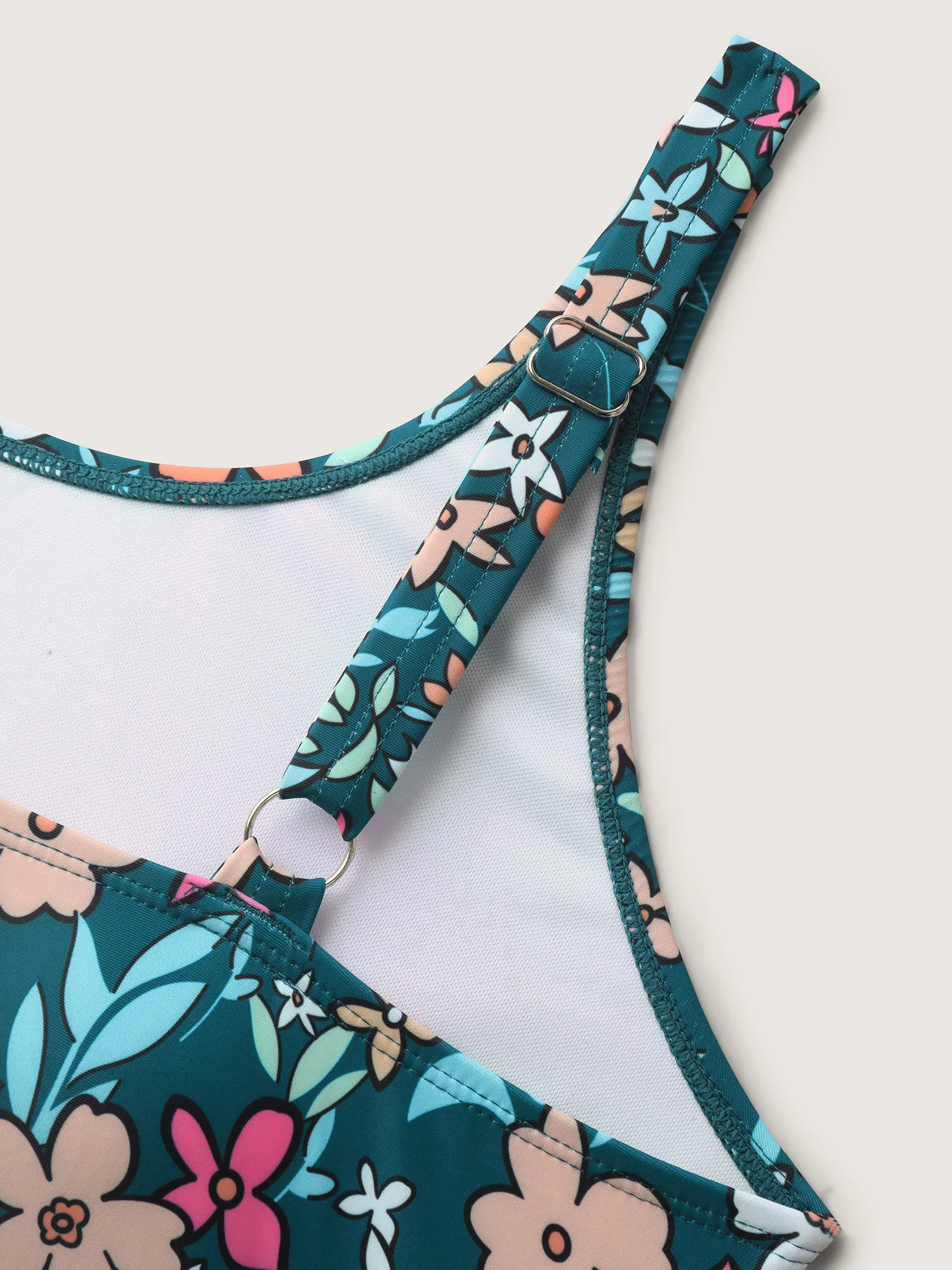 Floral Print Color Contrast Swim Top - Image 6
