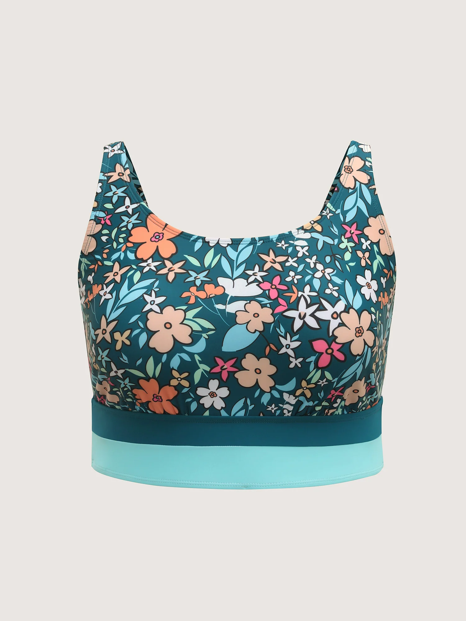 Floral Print Color Contrast Swim Top - Image 7