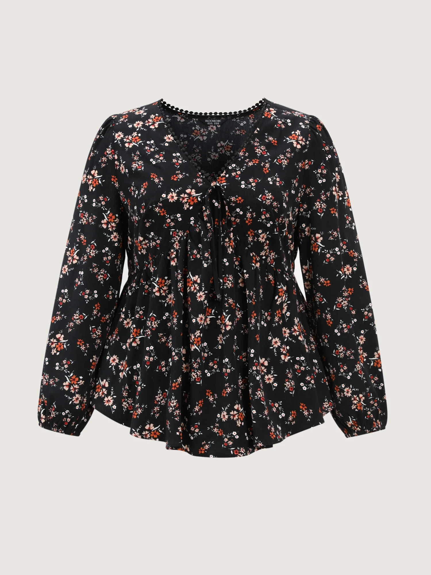Floral Print Lace Cinched-Flared Blouse - Image 8