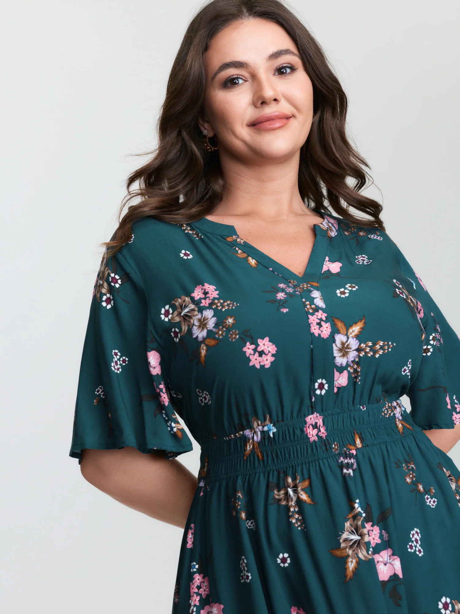 Floral Print Pockets Notched Collar Maxi Dress - Image 2