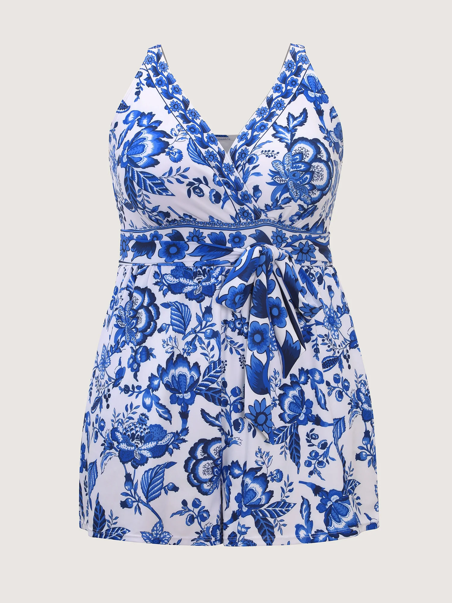 Floral Print Pockets Surplice One-Piece Swimsuit - Image 8