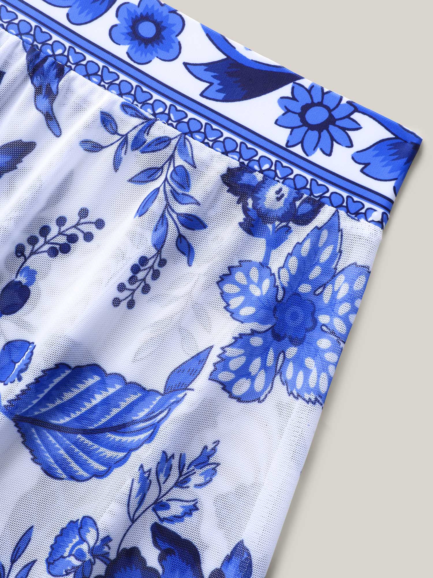 Two-Piece Floral Print Ruched Mesh Swimsuit, Sarong - Image 56