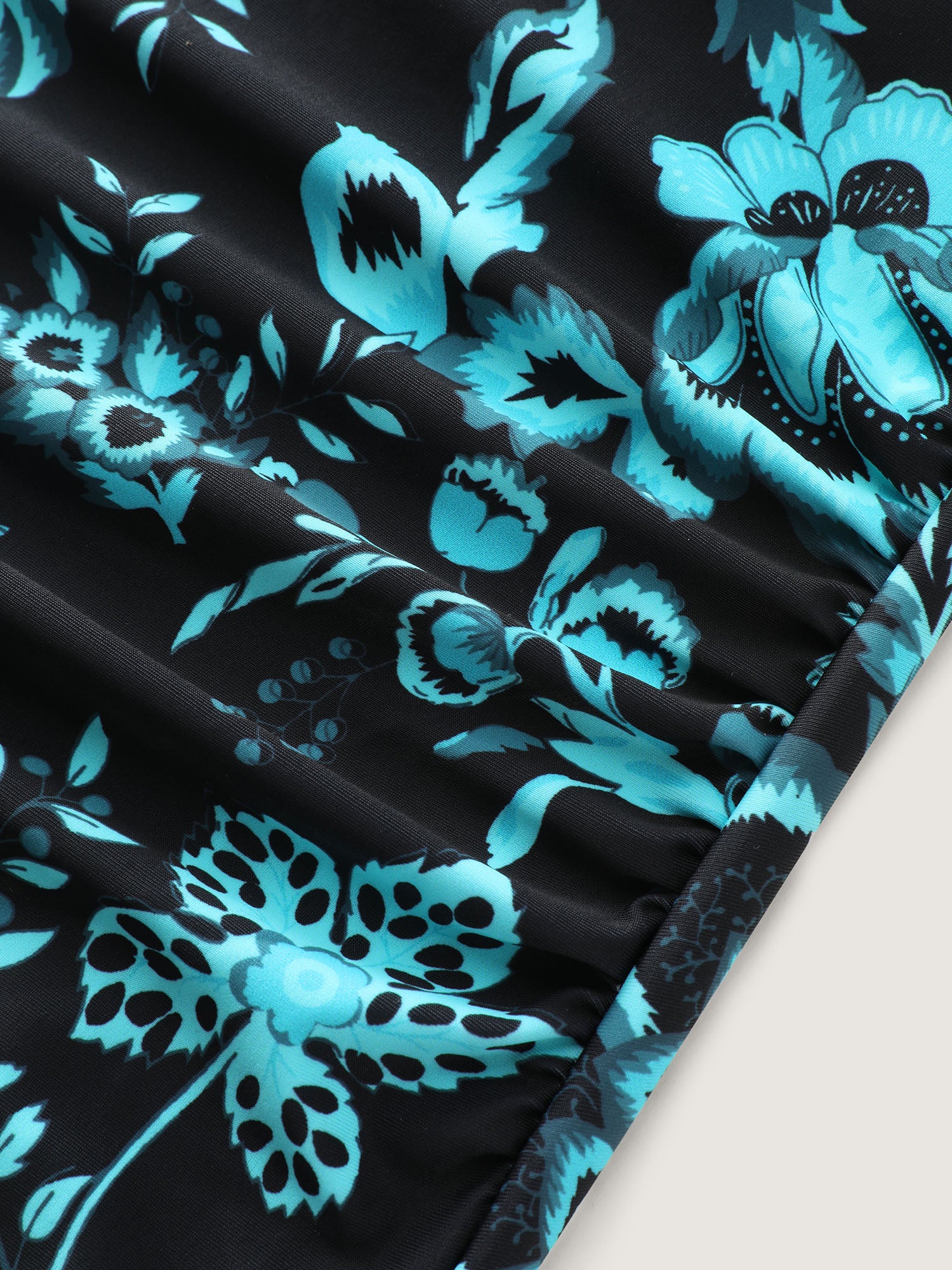 Two-Piece Floral Print Ruched Mesh Swimsuit, Sarong - Image 6