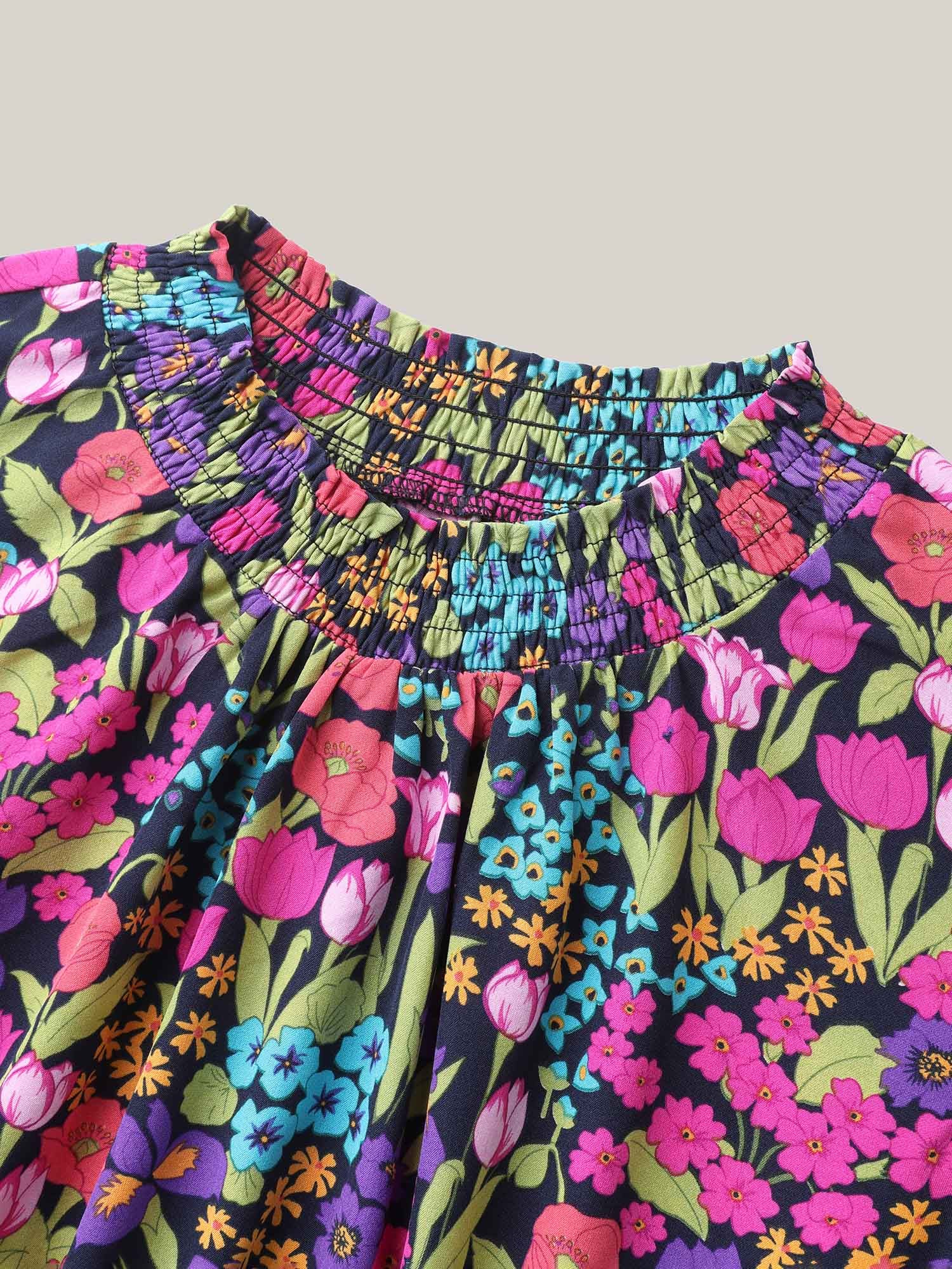 Floral Print Shirred Pockets Midi Dress - Image 9