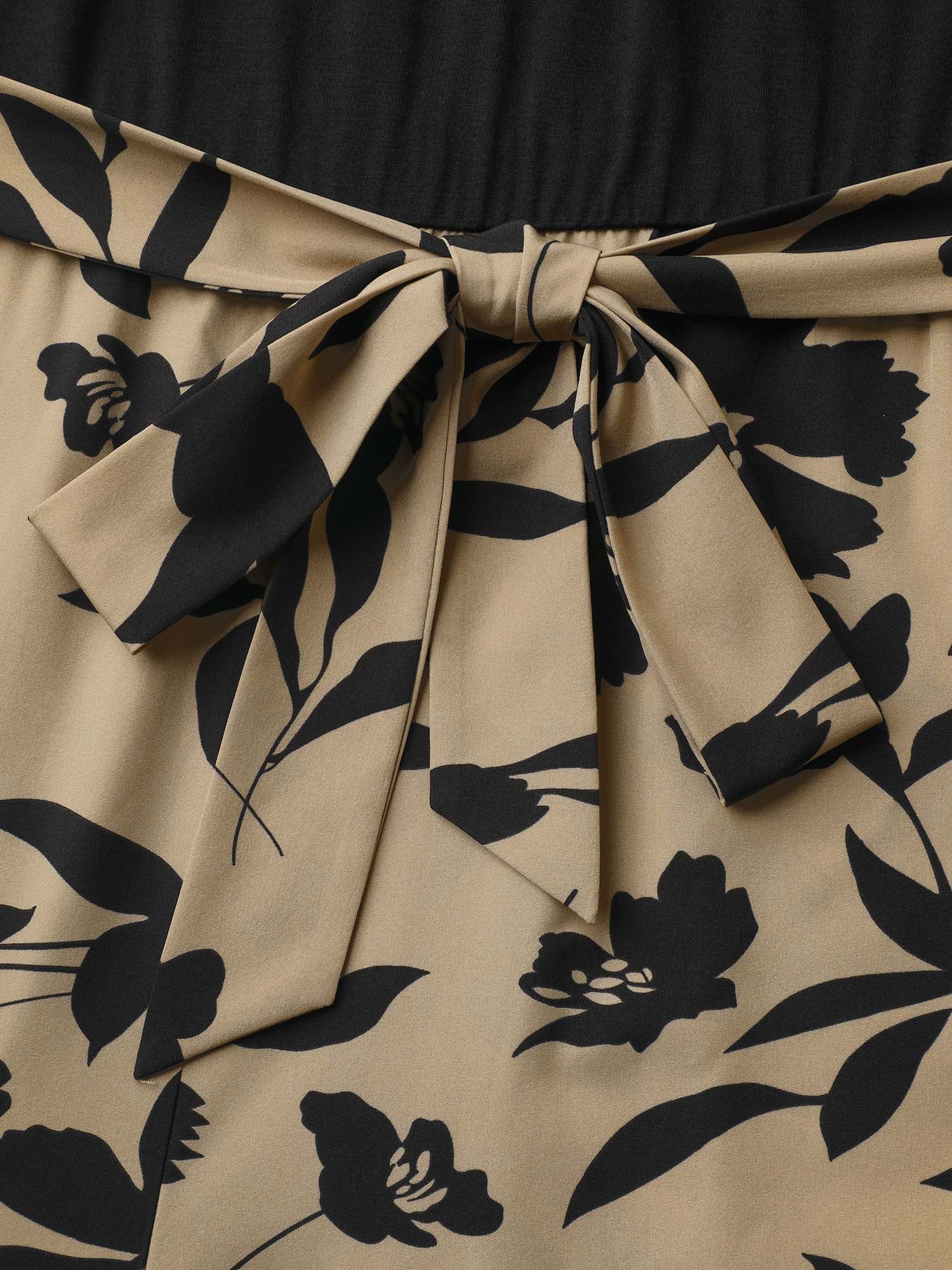 Floral Print Spliced Belted Wide-Leg Jumpsuit - Image 5