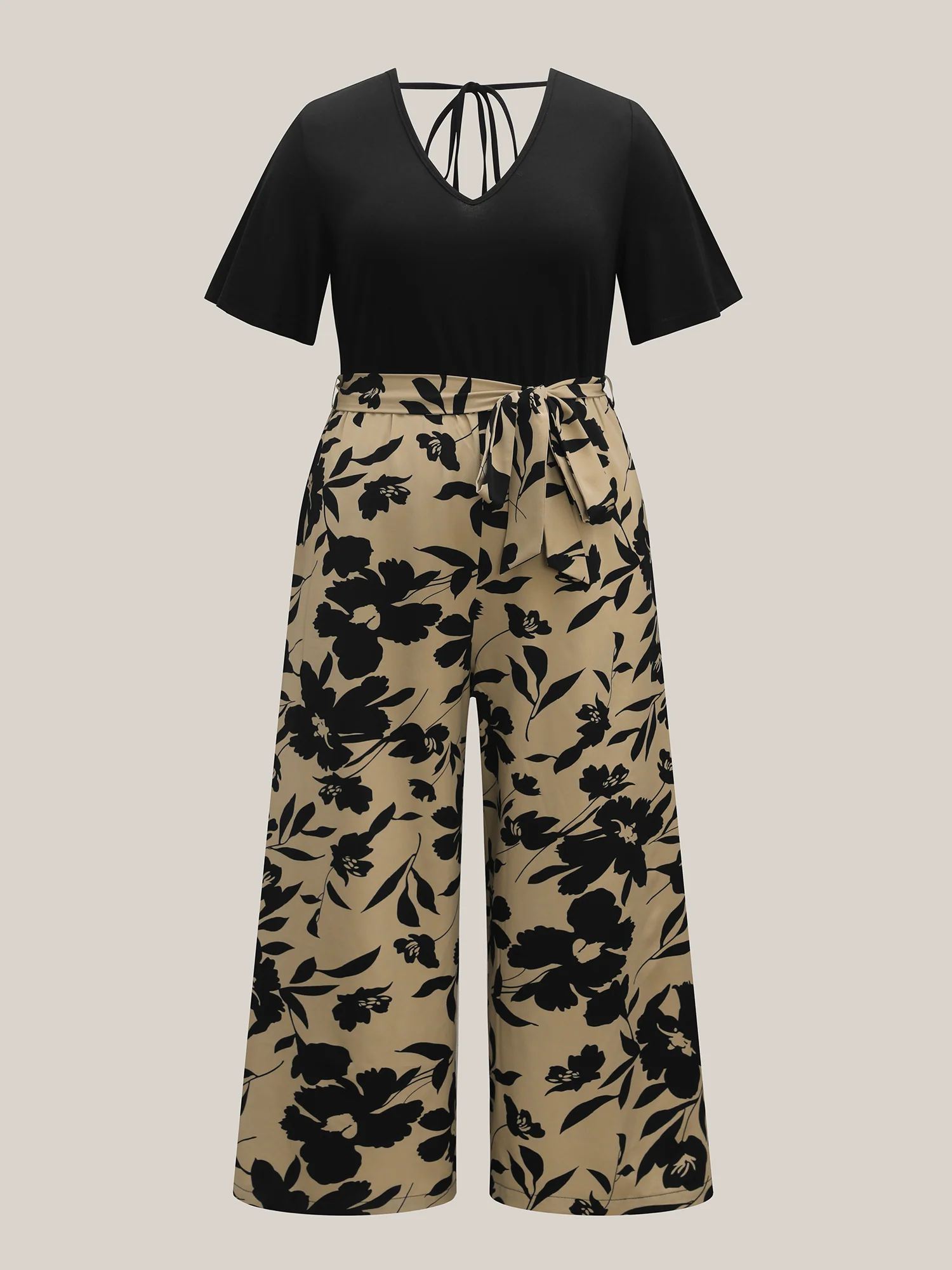 Floral Print Spliced Belted Wide-Leg Jumpsuit - Image 7