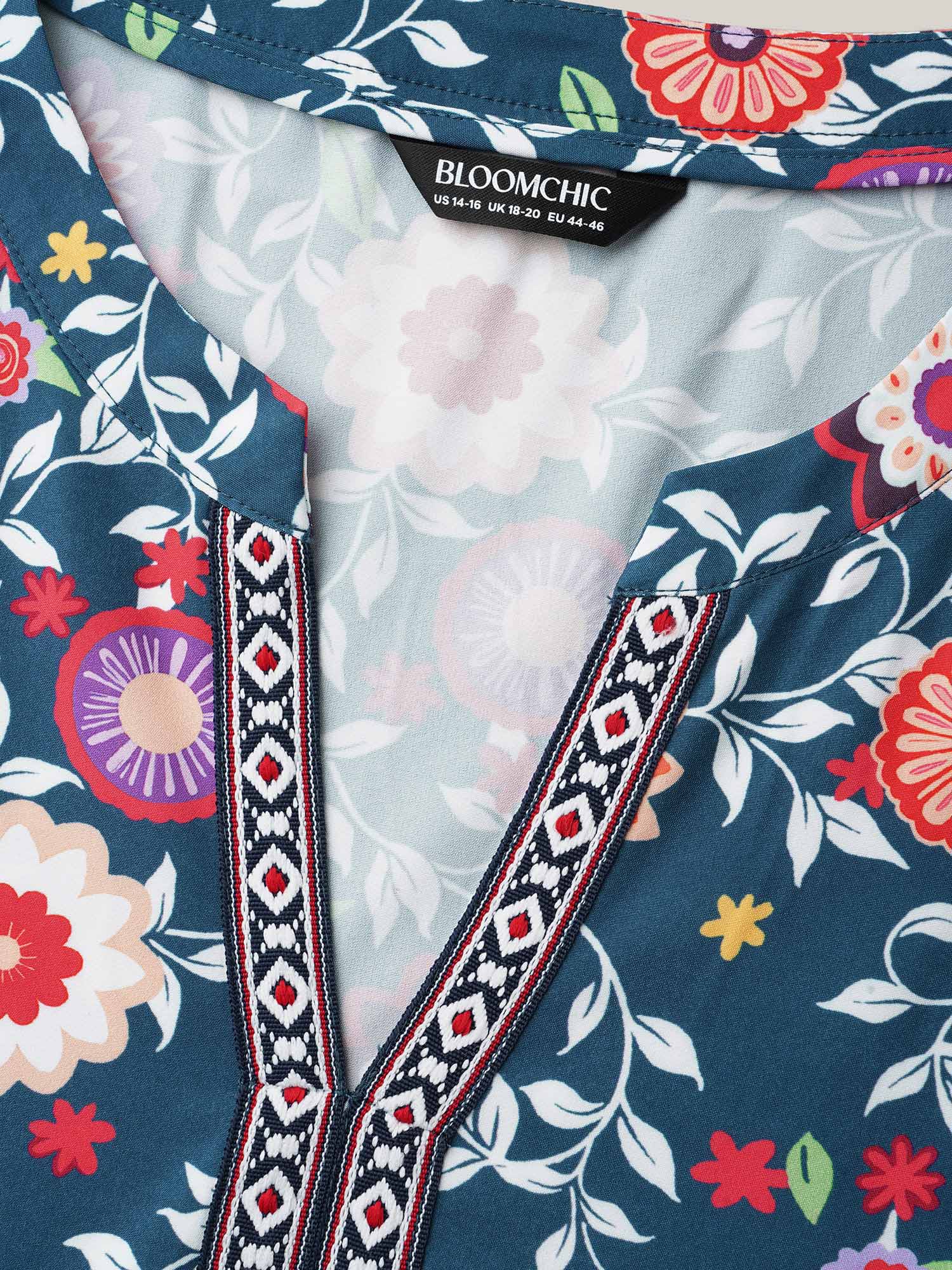 Floral Print Stretchy-Waist Pockets Midi Dress - Image 6