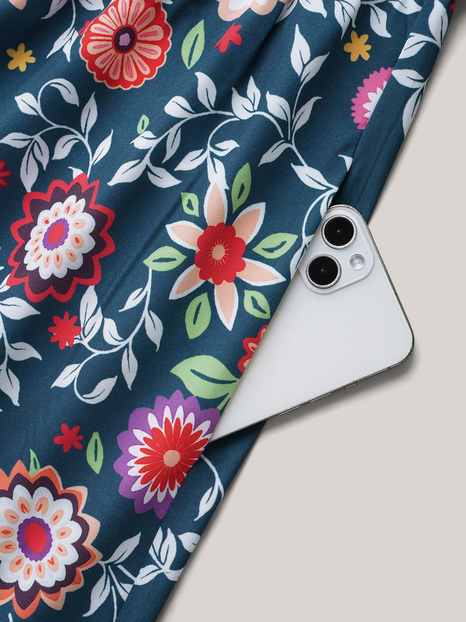 Floral Print Stretchy-Waist Pockets Midi Dress - Image 7