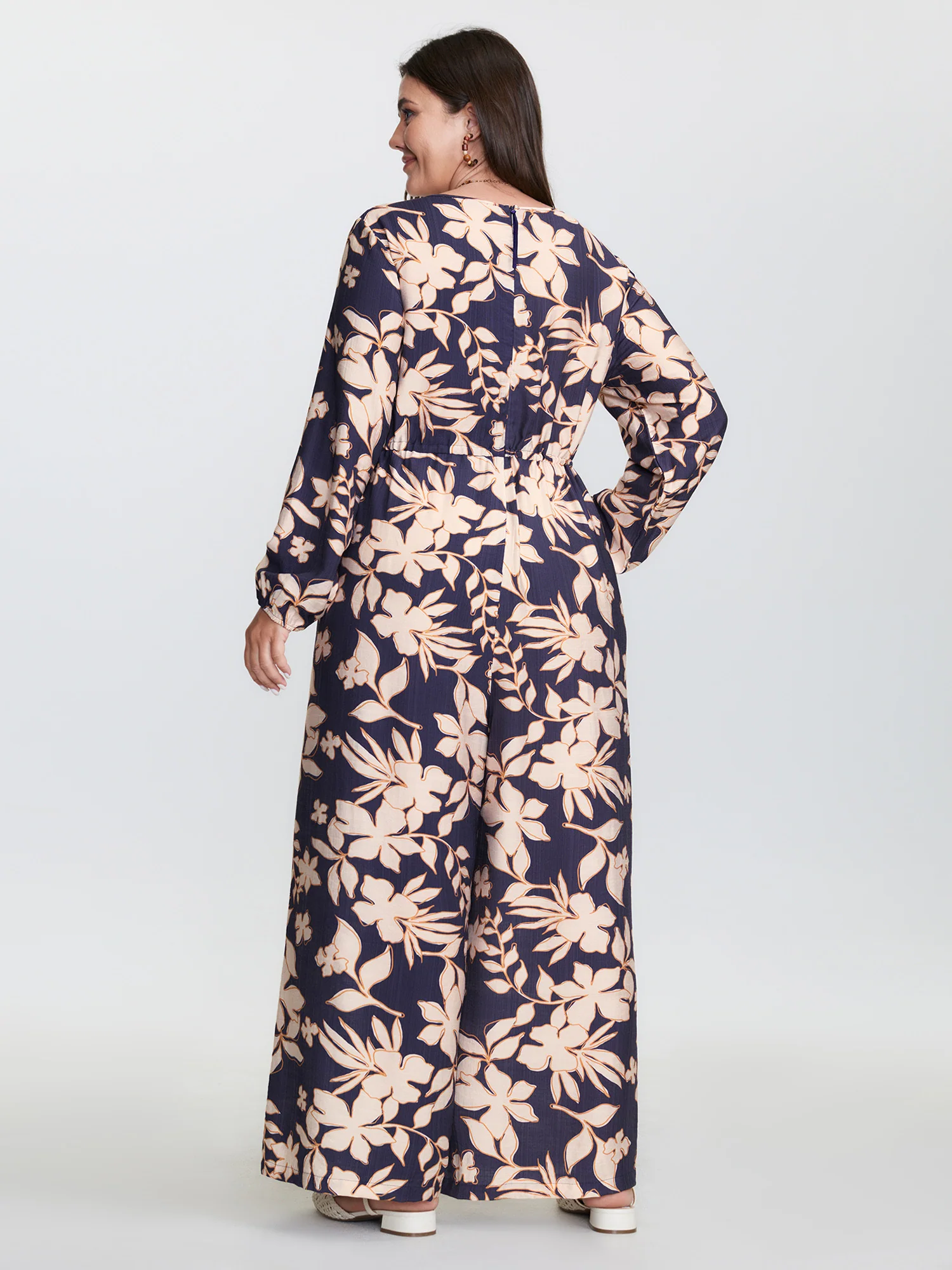 Floral Print V-Neck Drawstring Waist Jumpsuit - Image 4