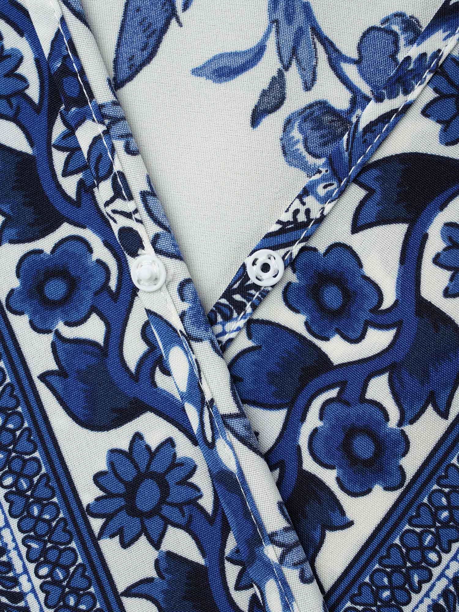Floral Print Wrap-Neck Pocket Midi Dress - Image 6