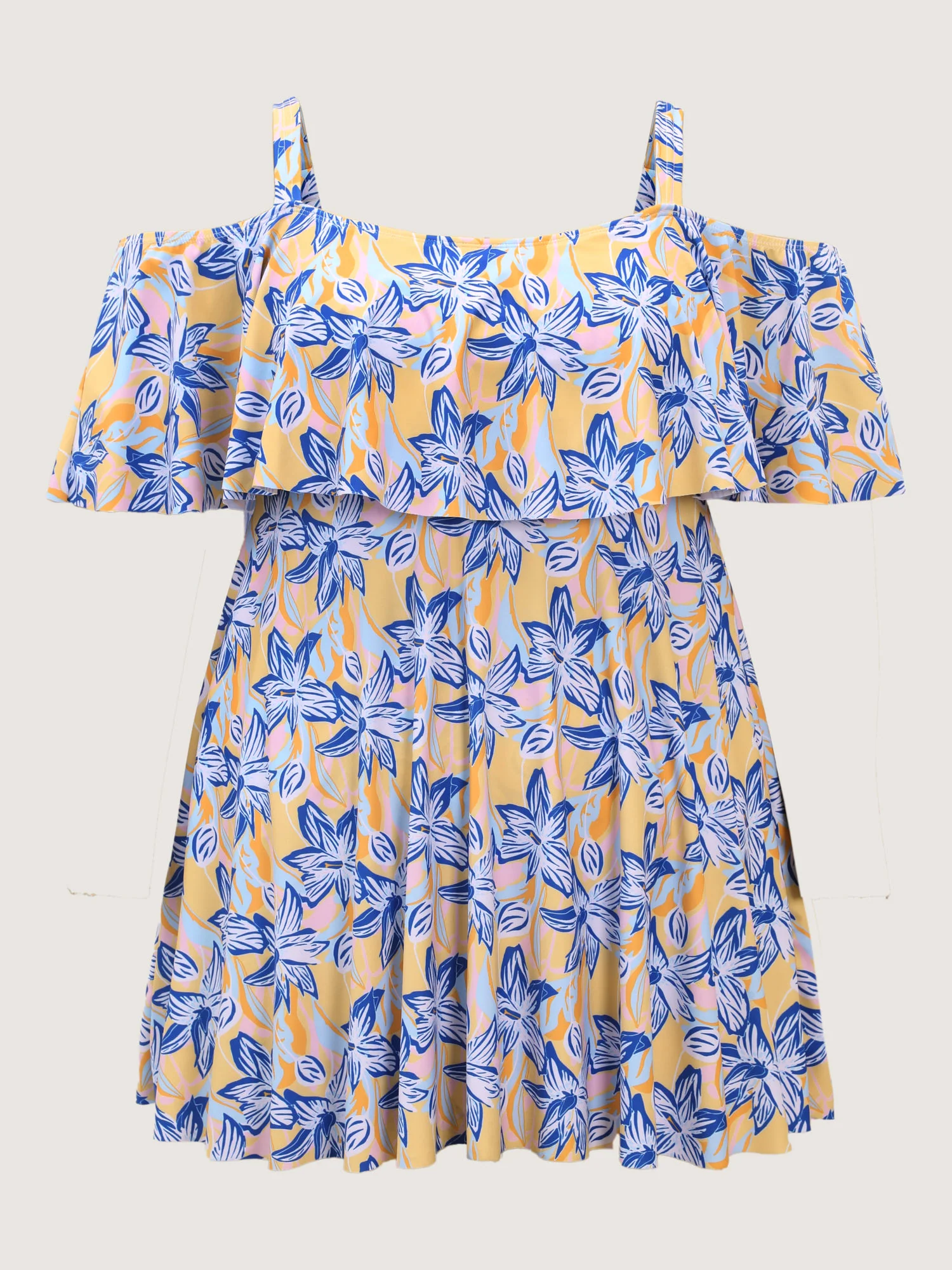 Floral Ruffle Trim Off Shoulder Pockets Swim Dress - Image 7