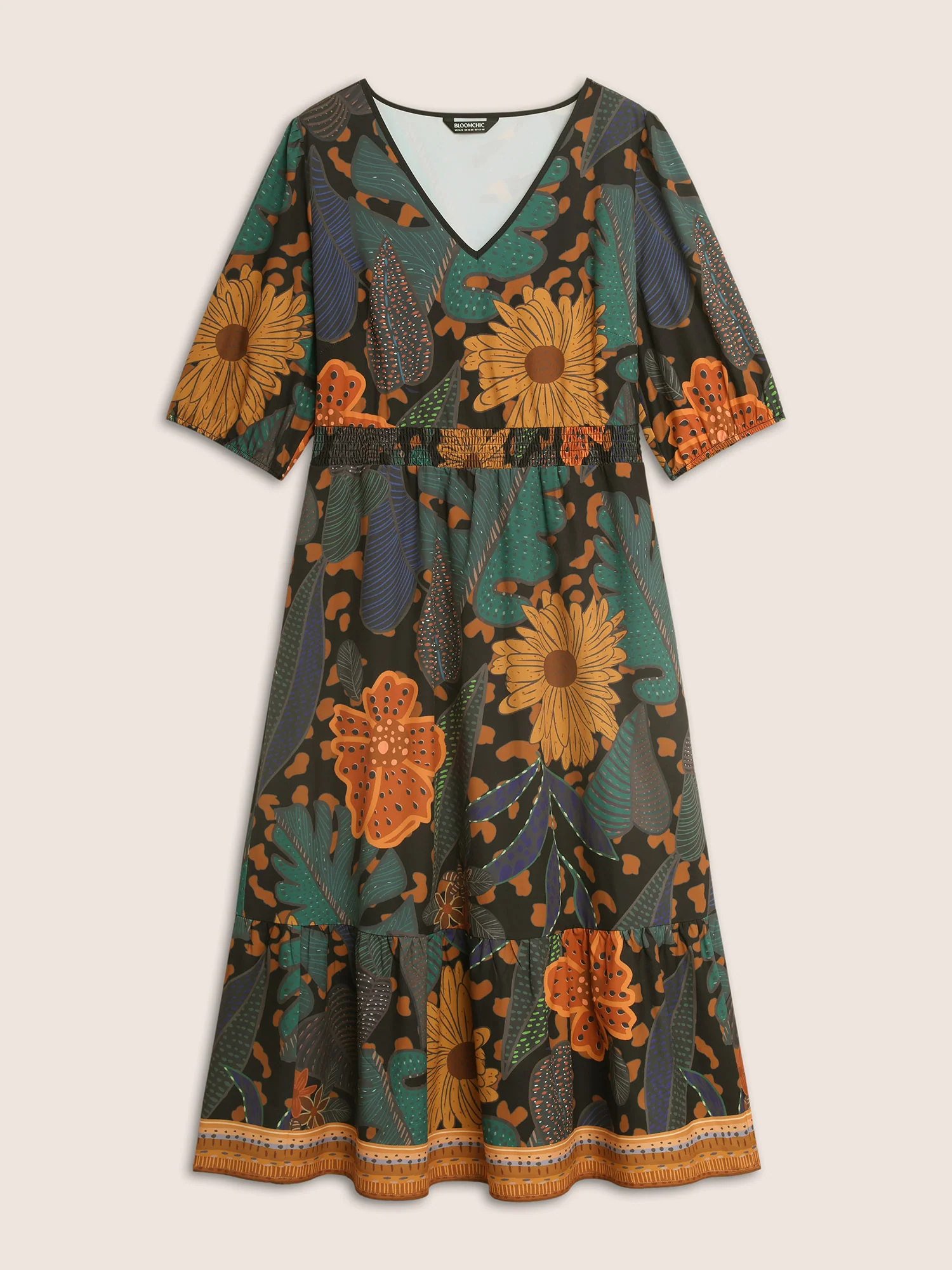 Floral Shirred Lantern Sleeve Midi Dress - Image 7