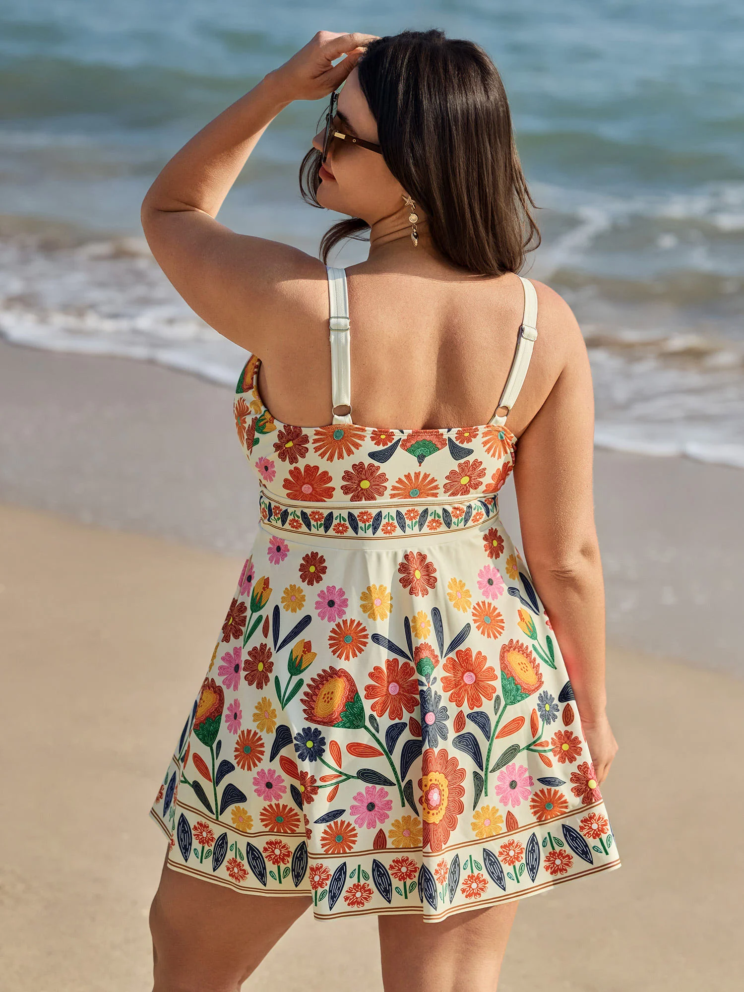Floral Surplice Neckline Pockets Swim Dress - Image 5