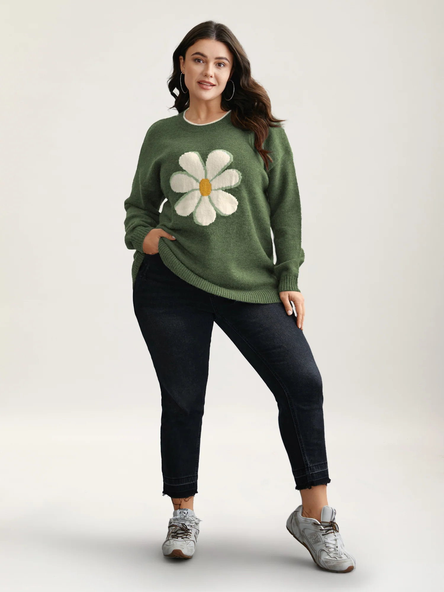 Floral Textured Crew Neck Pullover - Image 4