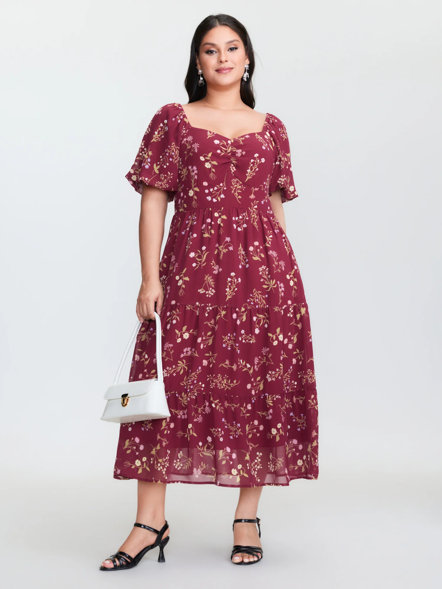 Floral Vanilla Print Sweetheart Neckline Maxi Dress - Image 2