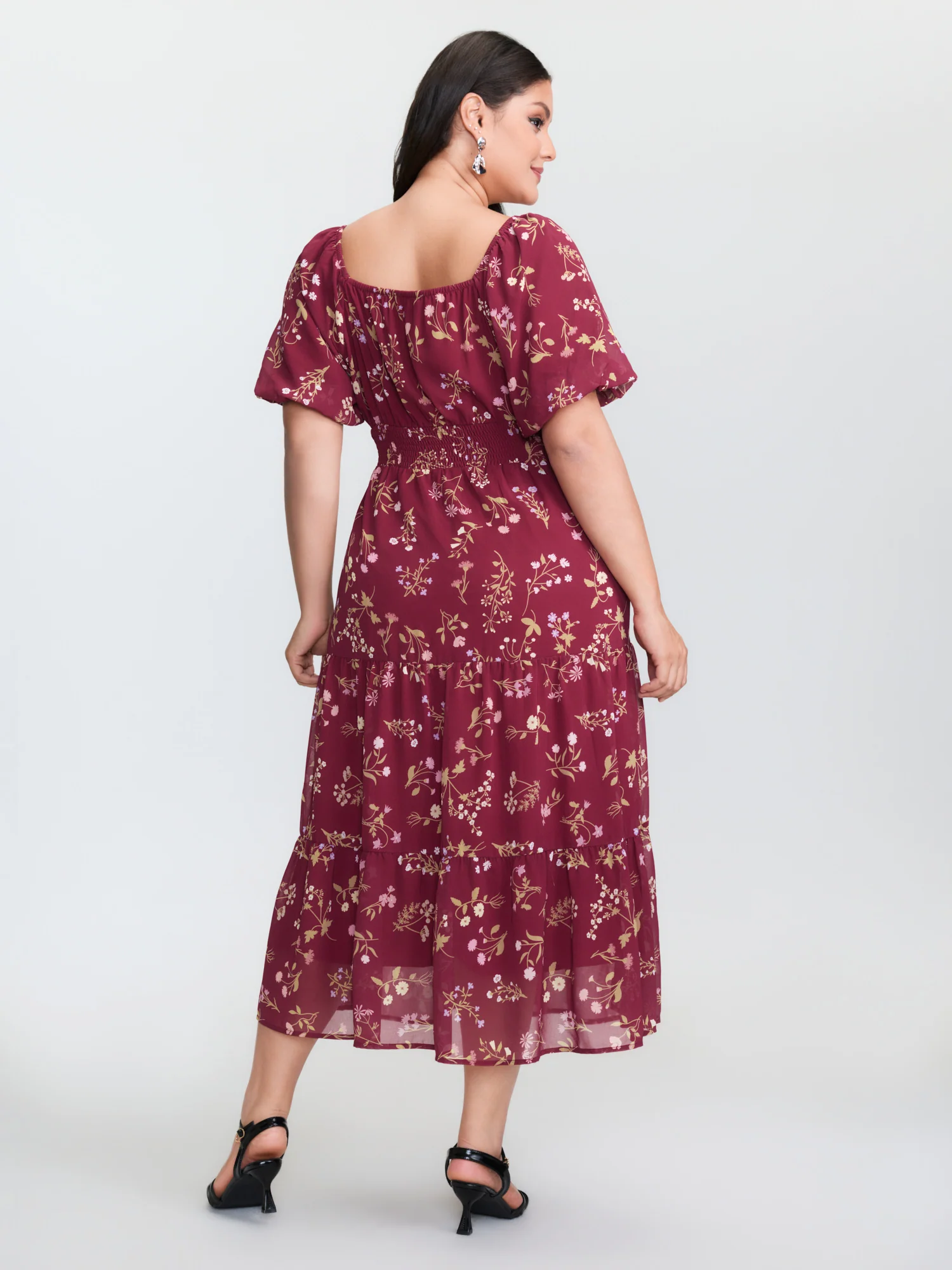 Floral Vanilla Print Sweetheart Neckline Maxi Dress - Image 5