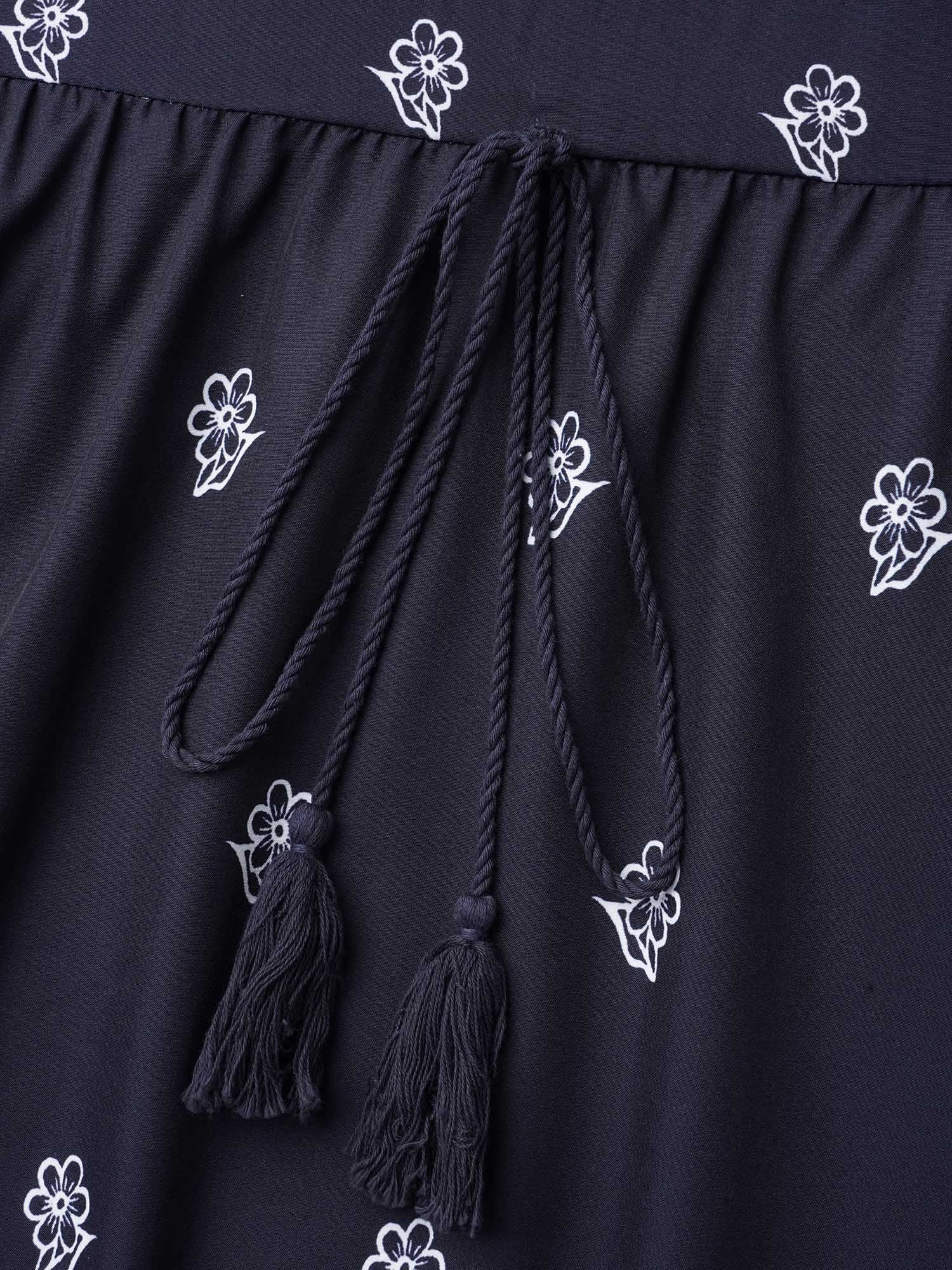 Floral Waist-Tie Notched Collar Midi Dress - Image 6